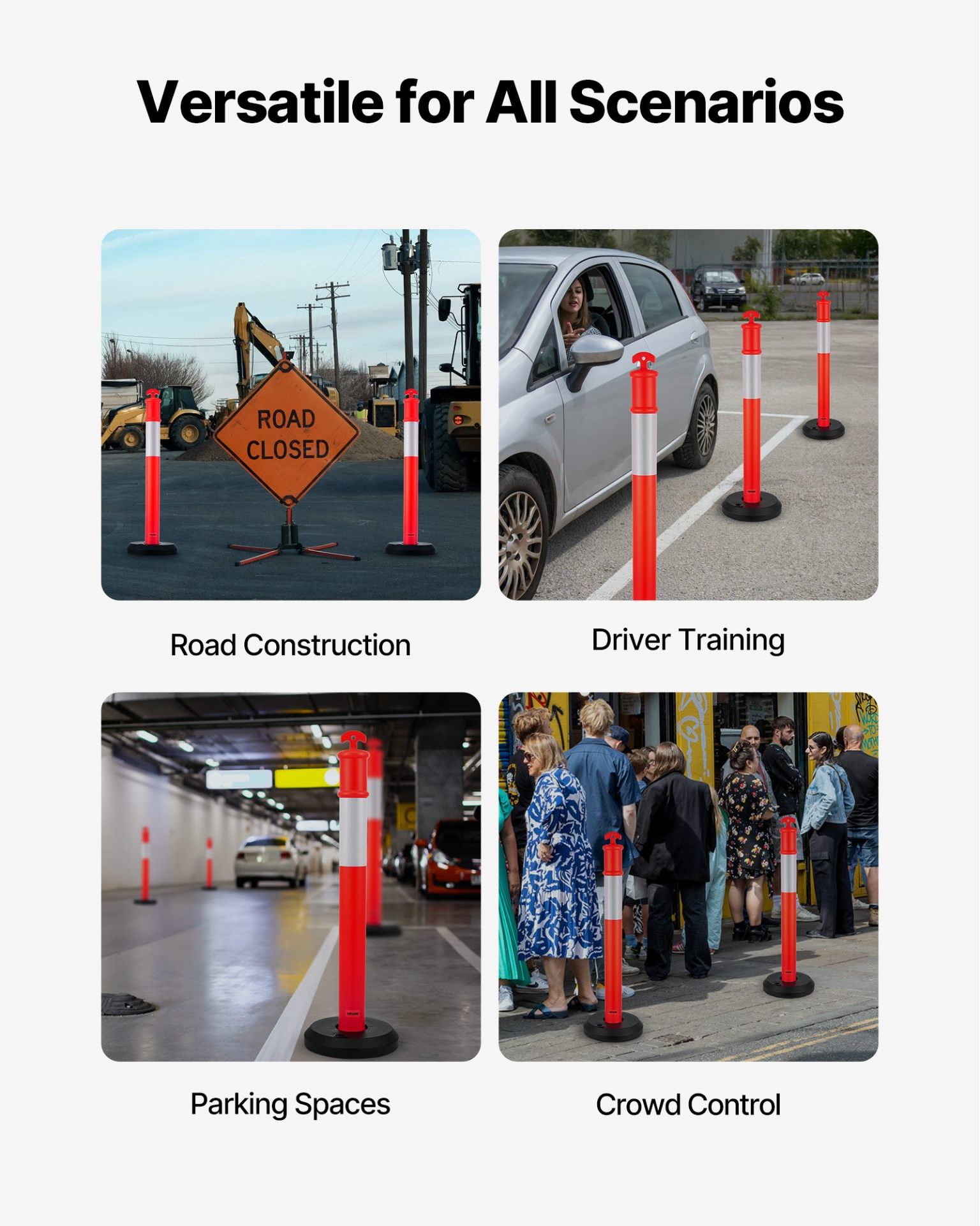 VEVOR 48" Traffic Delineator Posts 3-Pack with Fillable Base & Reflective Strips