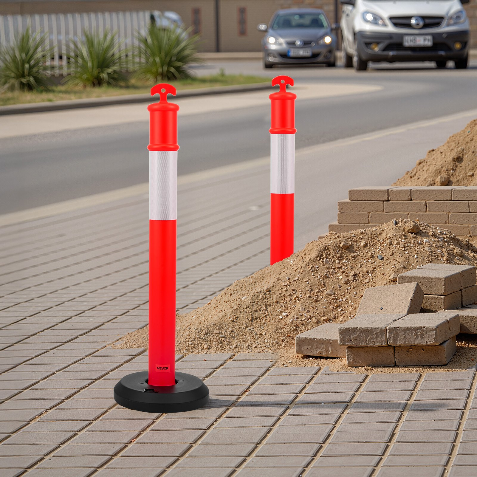 VEVOR 48" Traffic Delineator Posts 3-Pack with Fillable Base & Reflective Strips