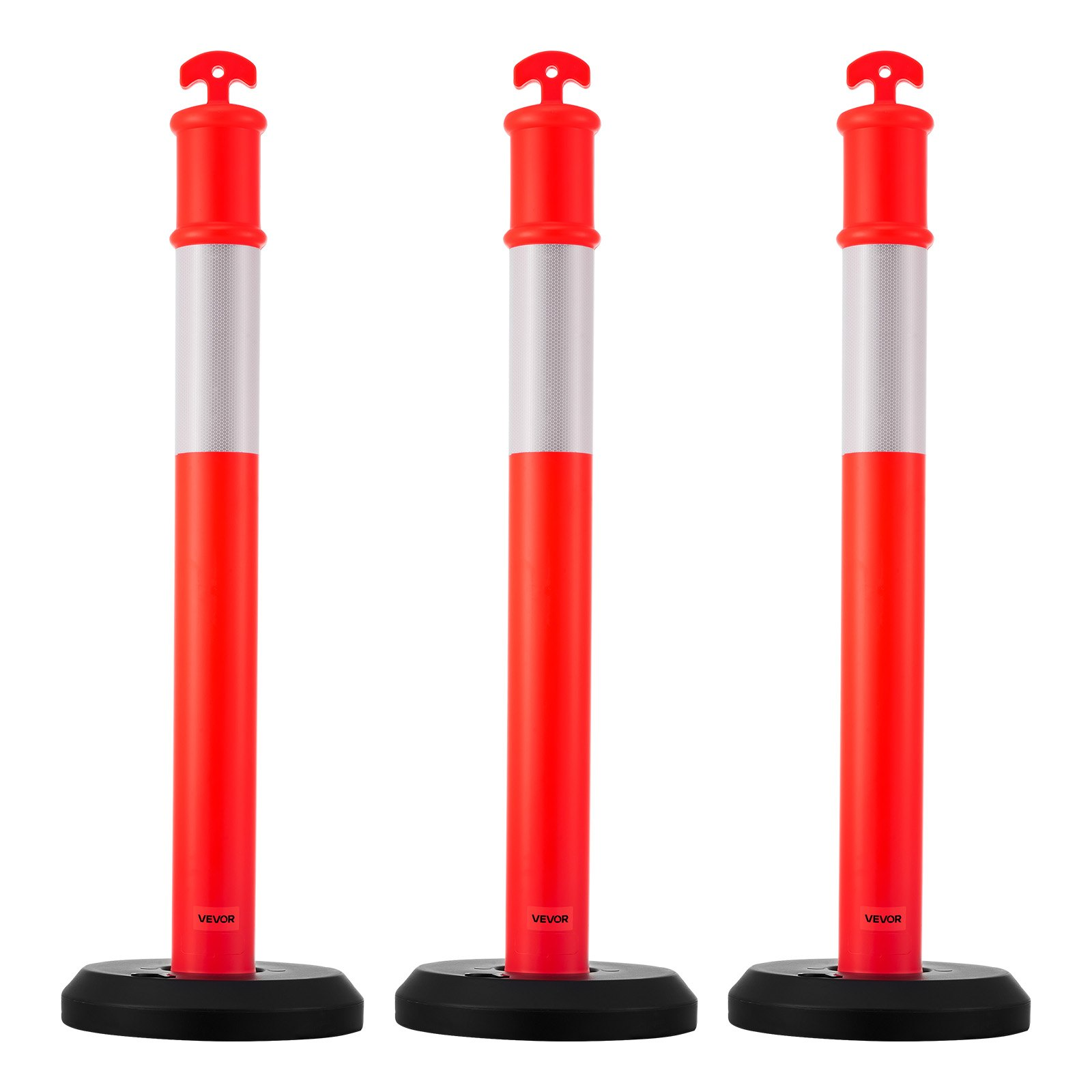 VEVOR 48" Traffic Delineator Posts 3-Pack with Fillable Base & Reflective Strips
