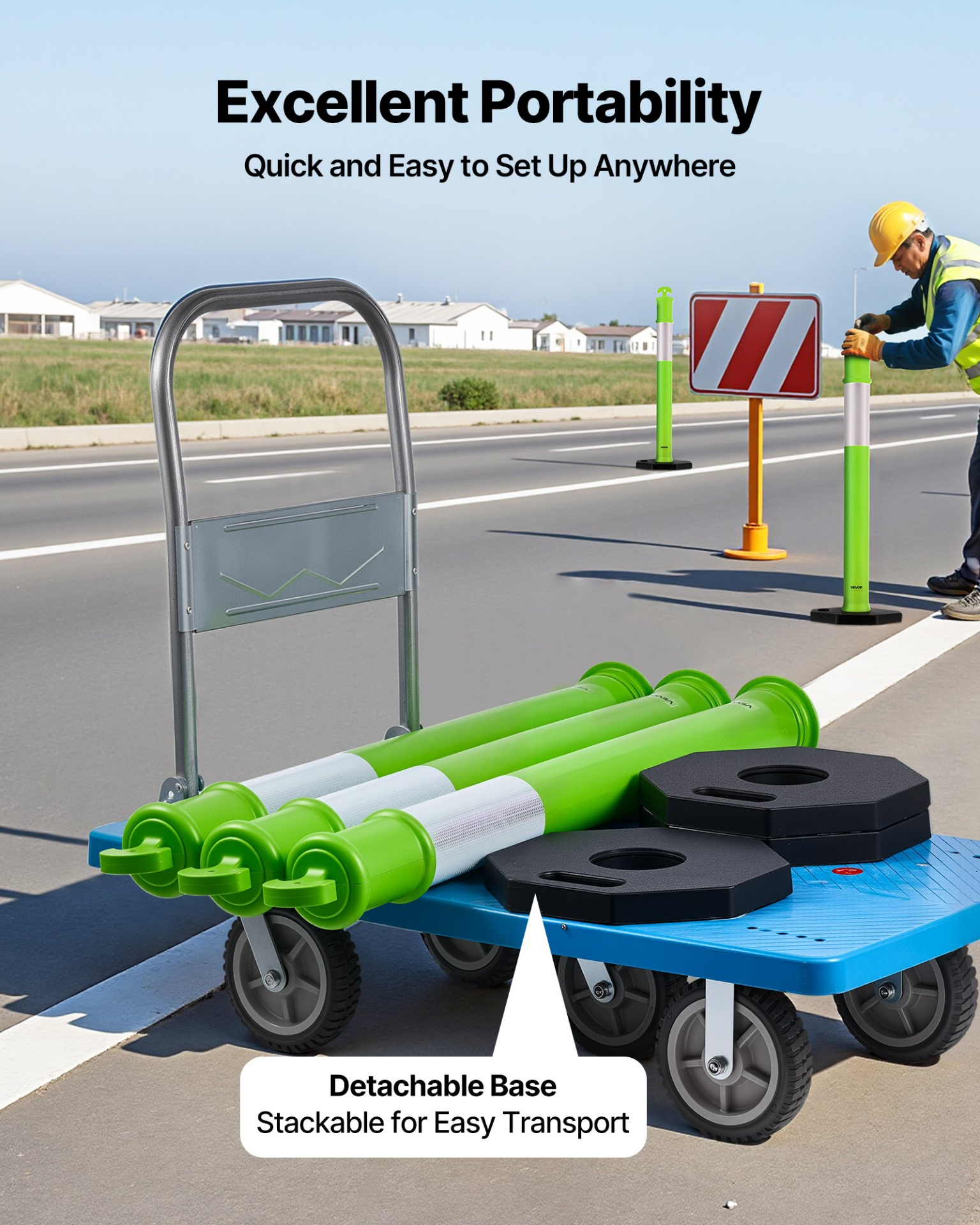 VEVOR 3-Pack 48" Traffic Delineator Posts w/ Weighted Base 360° Reflective