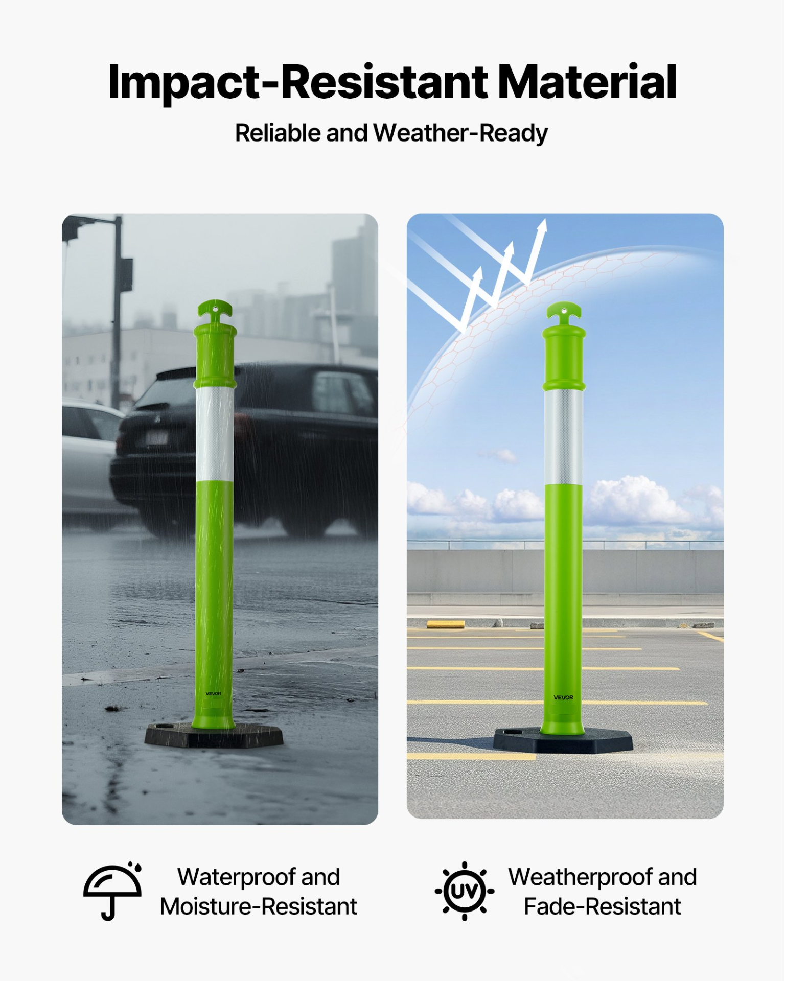 VEVOR 3-Pack 48" Traffic Delineator Posts w/ Weighted Base 360° Reflective