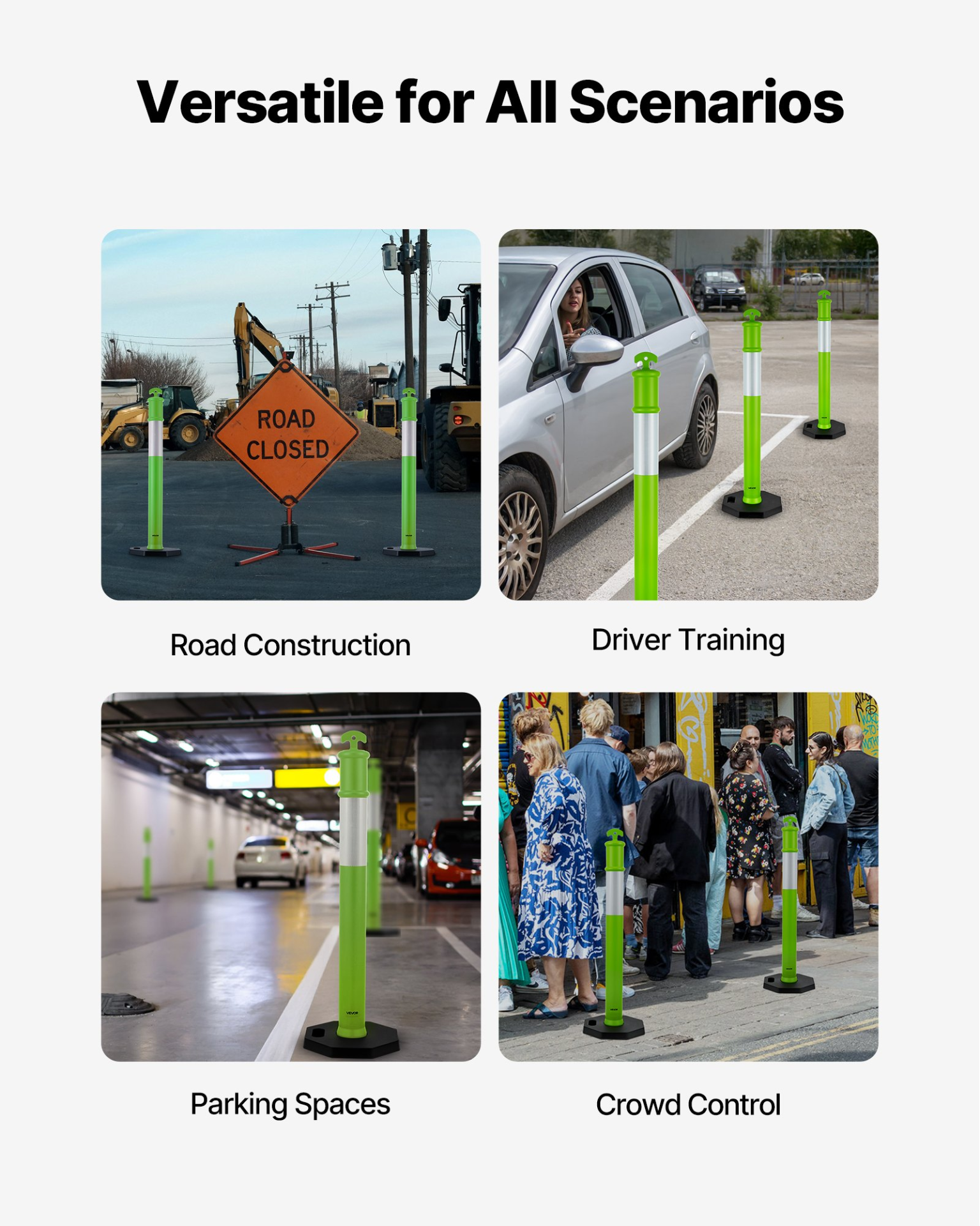 VEVOR 3-Pack 48" Traffic Delineator Posts w/ Weighted Base 360° Reflective