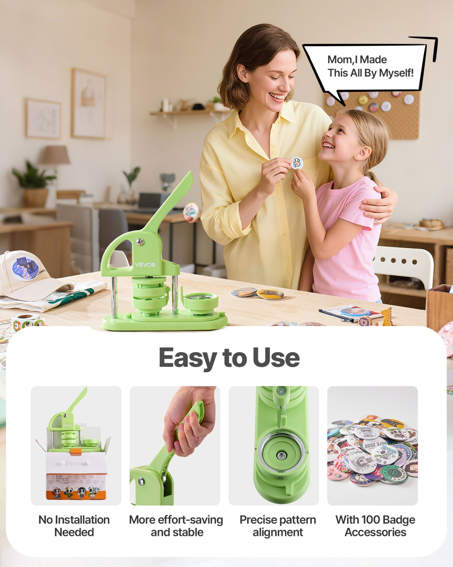 Button Maker Machine Plastic Pin Maker 2.28 in 100pcs Button Parts Green