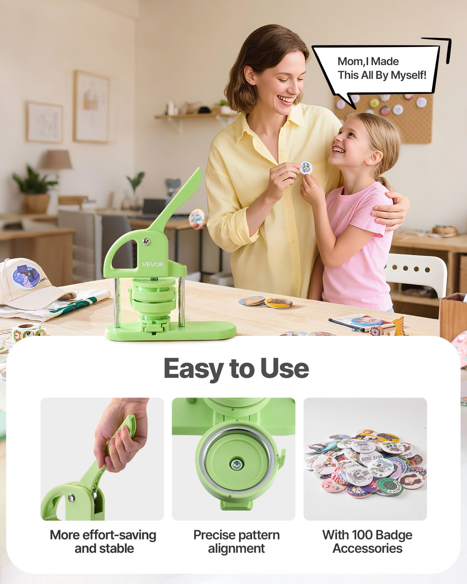 Button Maker Machine Plastic Pin Maker 2.95 in with 100pcs Button Parts