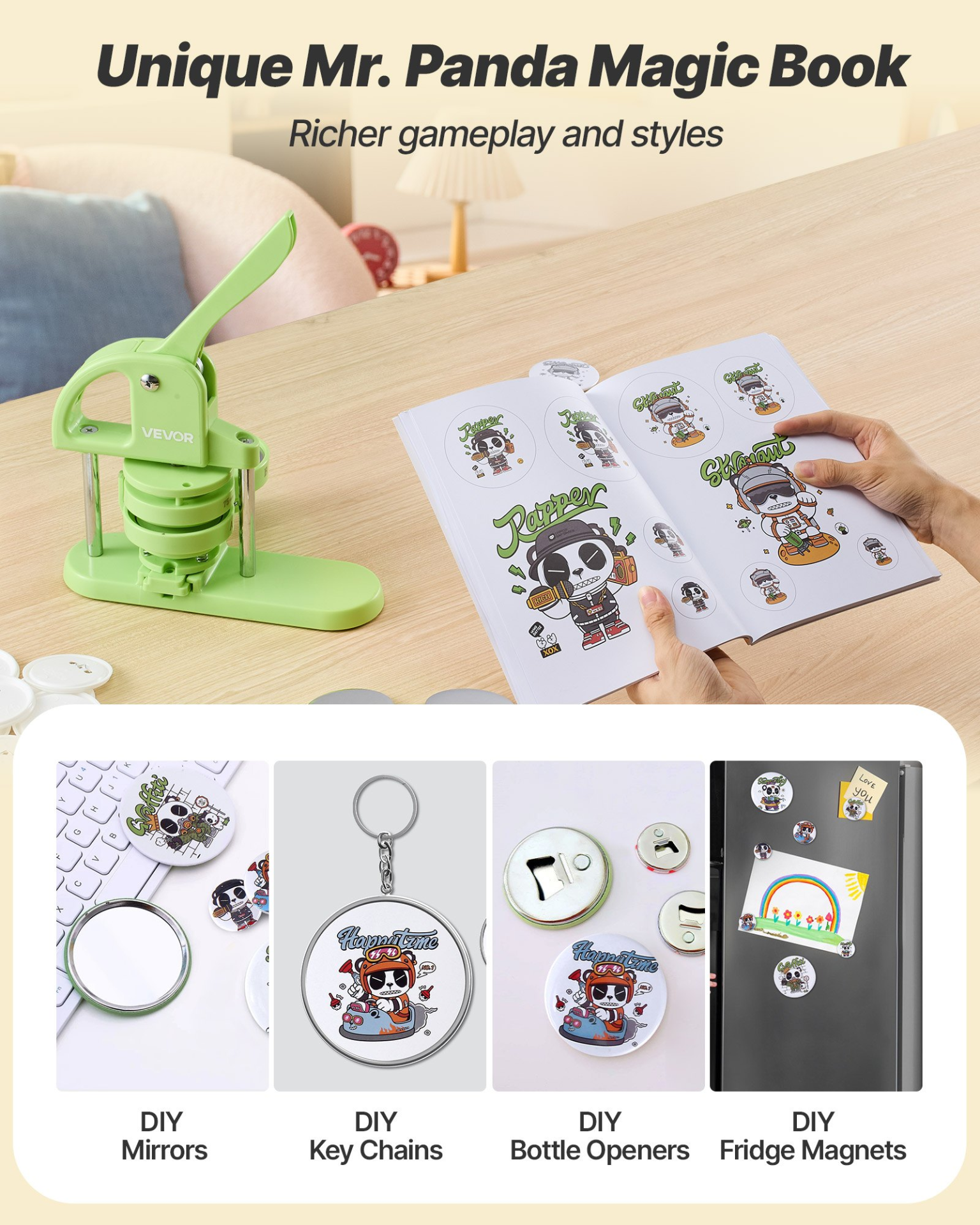 Button Maker Machine Plastic Pin Maker 2.95 in with 100pcs Button Parts
