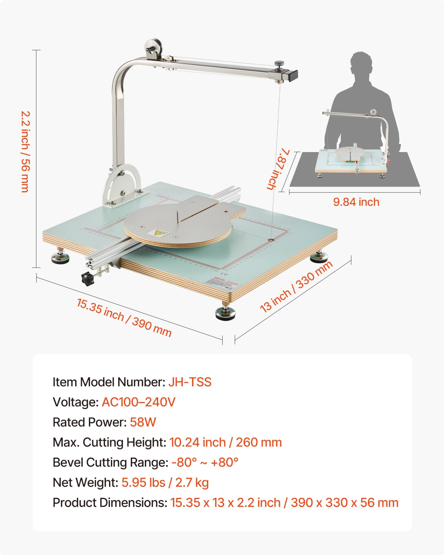 VEVOR 58W Hot Wire Foam Cutter 260mm Height w/ Variable Temp & Angle