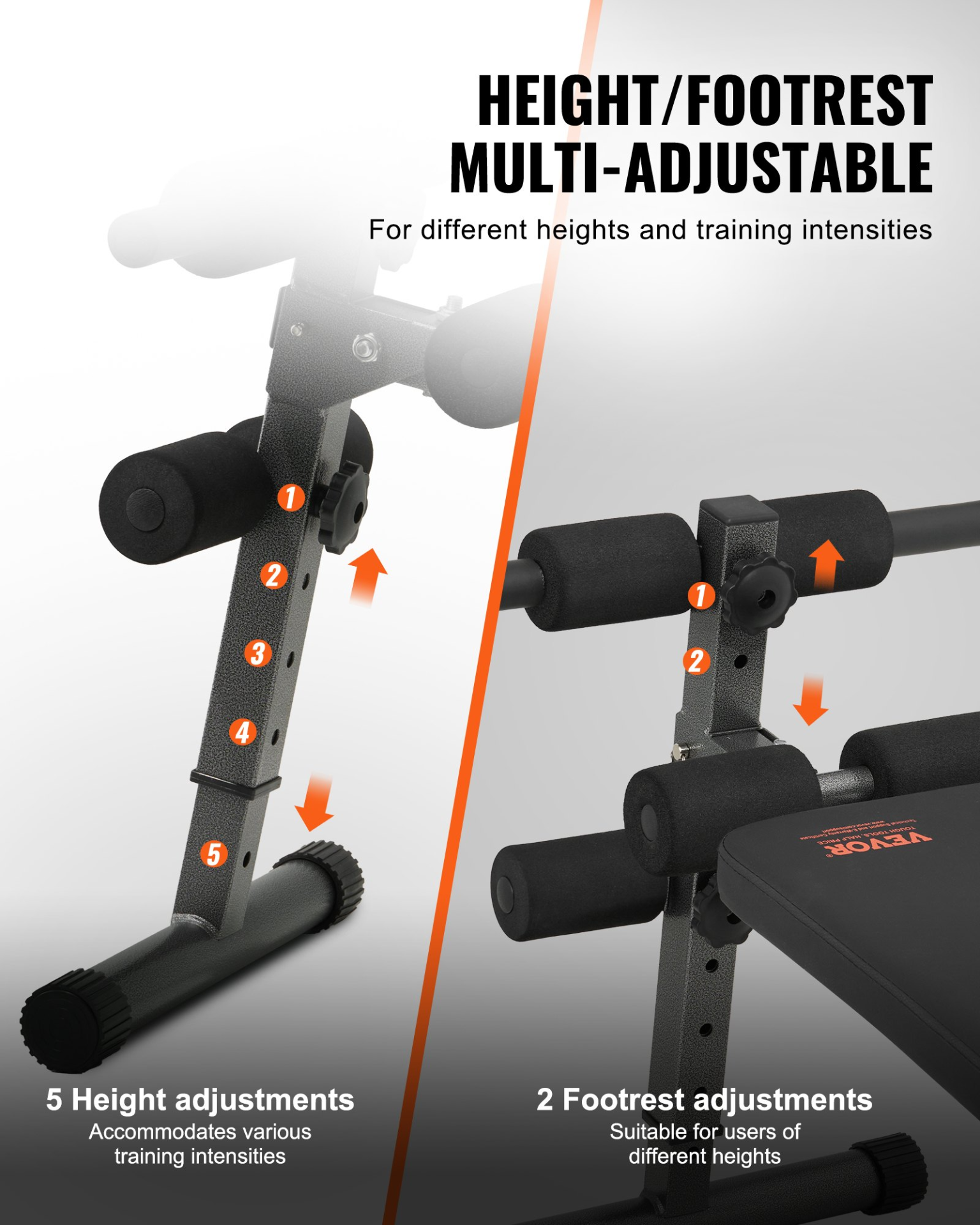VEVOR Folding Ab Bench Sit Up Board 5-Level Adjustable 500LBS Capacity