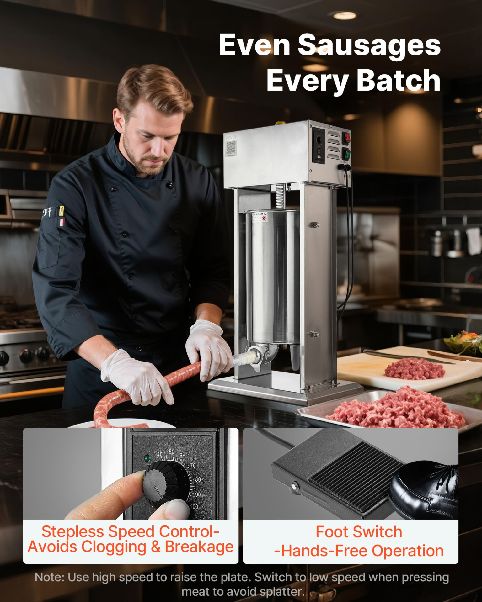 Electric Sausage Stuffer 33 LBS / 15 L with 4 Tubes for Commercial & Home