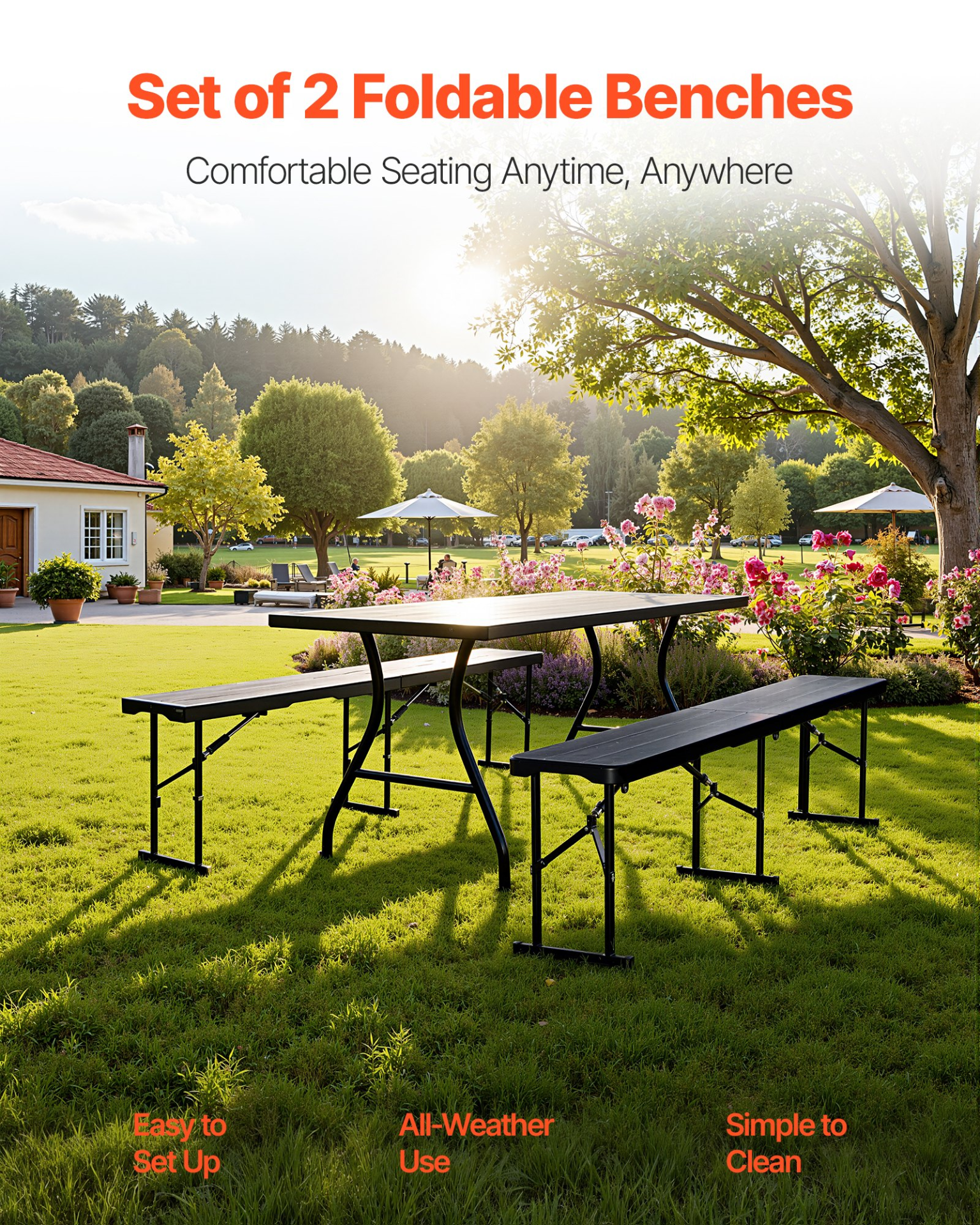 2-Pack VEVOR 6ft Folding Benches – Portable, Durable & Easy to Clean!