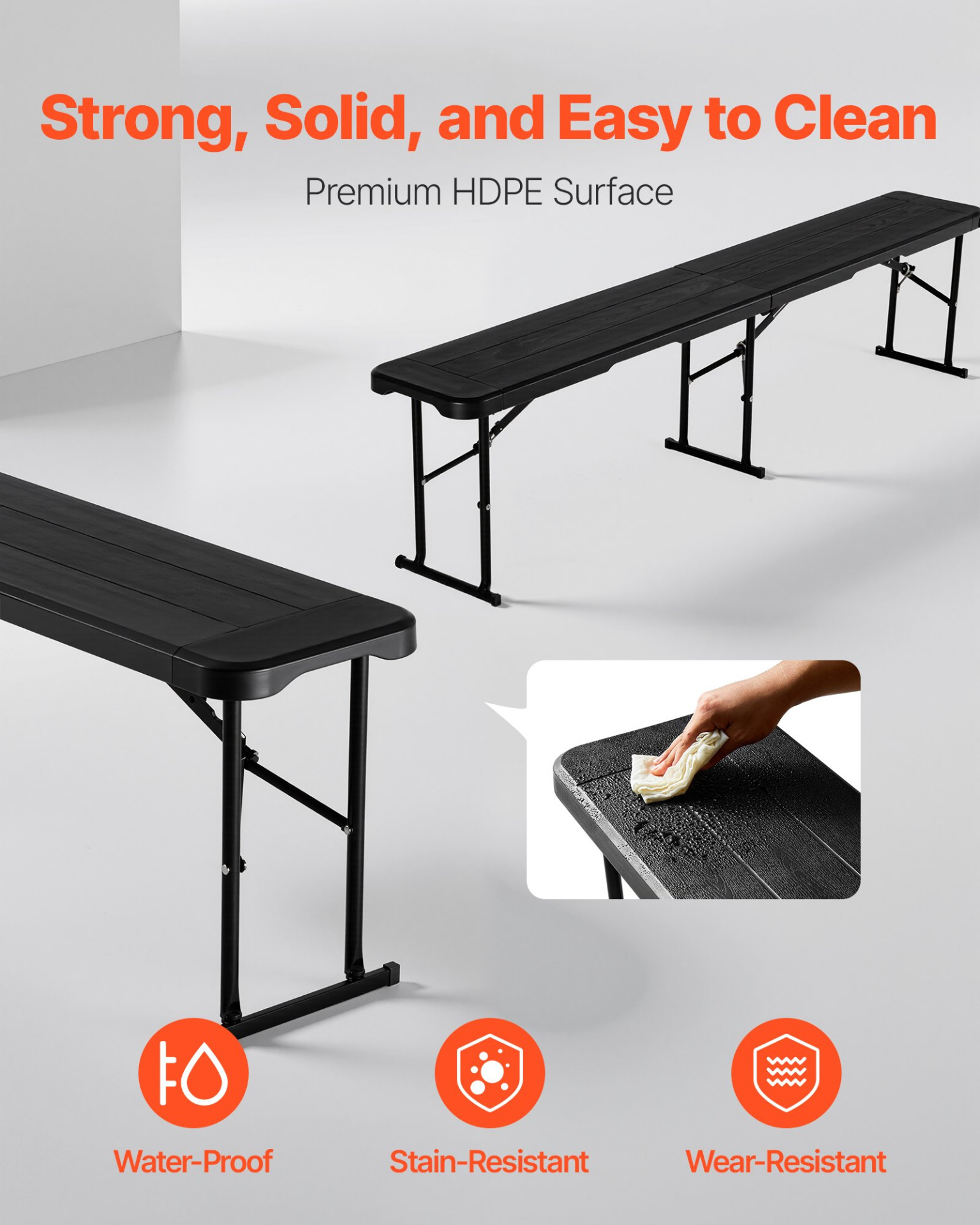 2-Pack VEVOR 6ft Folding Benches – Portable, Durable & Easy to Clean!