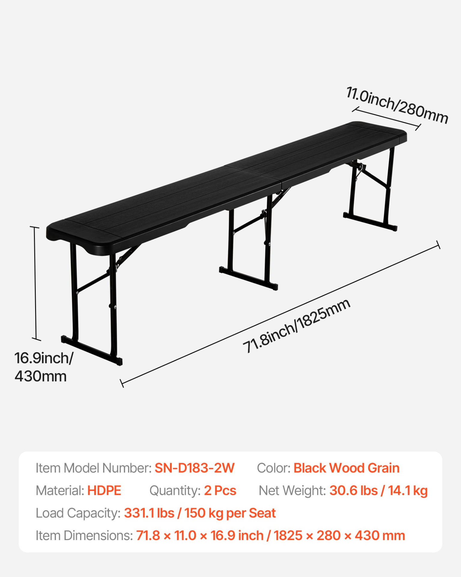 2-Pack VEVOR 6ft Folding Benches – Portable, Durable & Easy to Clean!