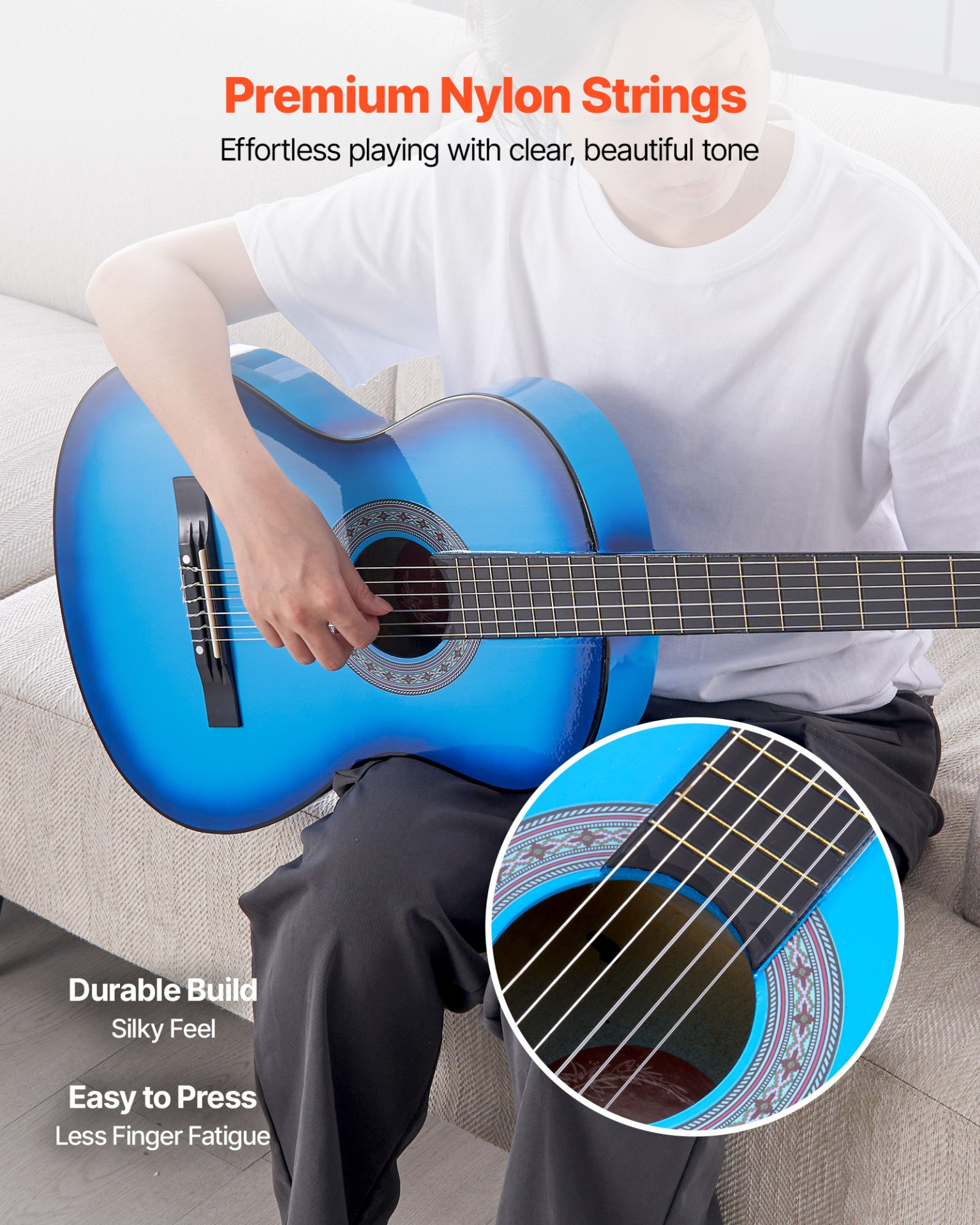 Classical Guitar 38 in Guitar Beginner Starter Kit with Nylon Strings Blue