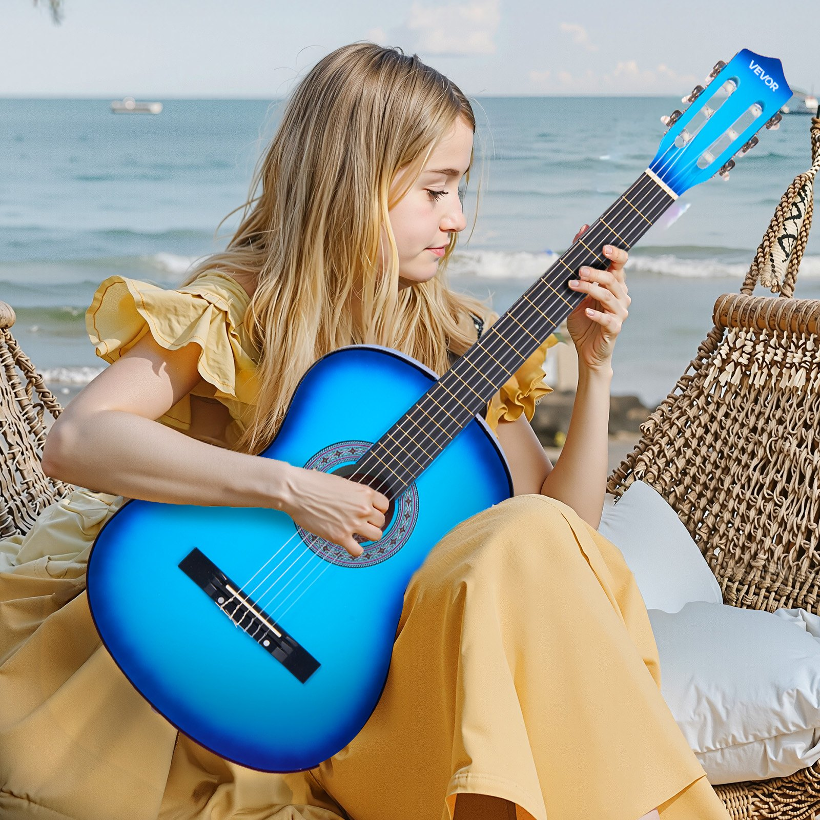 Classical Guitar 38 in Guitar Beginner Starter Kit with Nylon Strings Blue