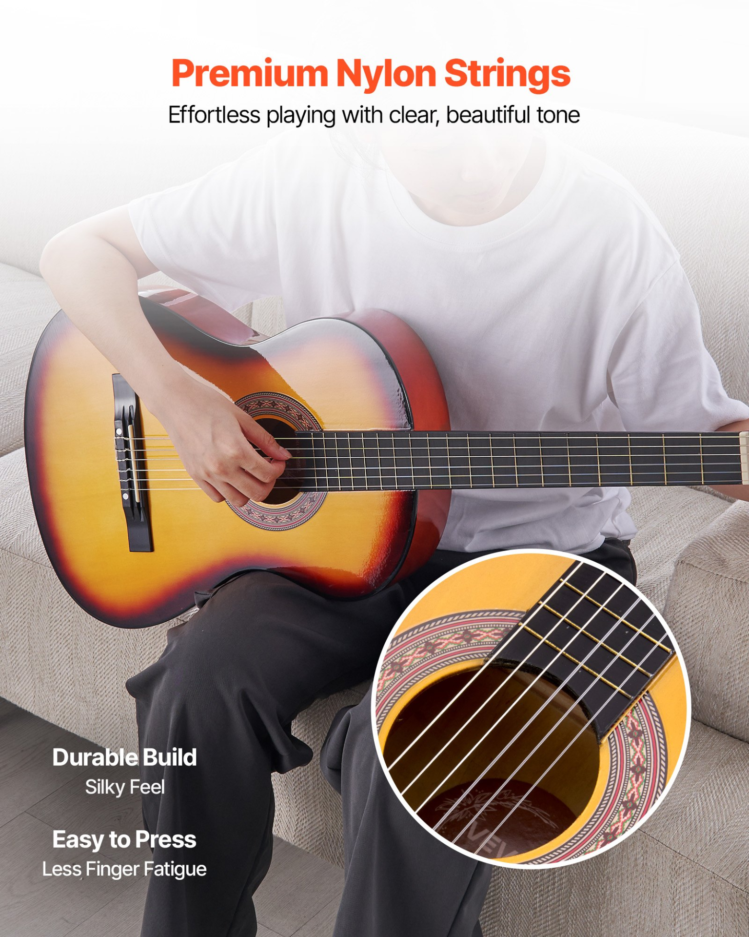 Classical Guitar 38 in Guitar Beginner Starter Kit Nylon Strings Sunburst