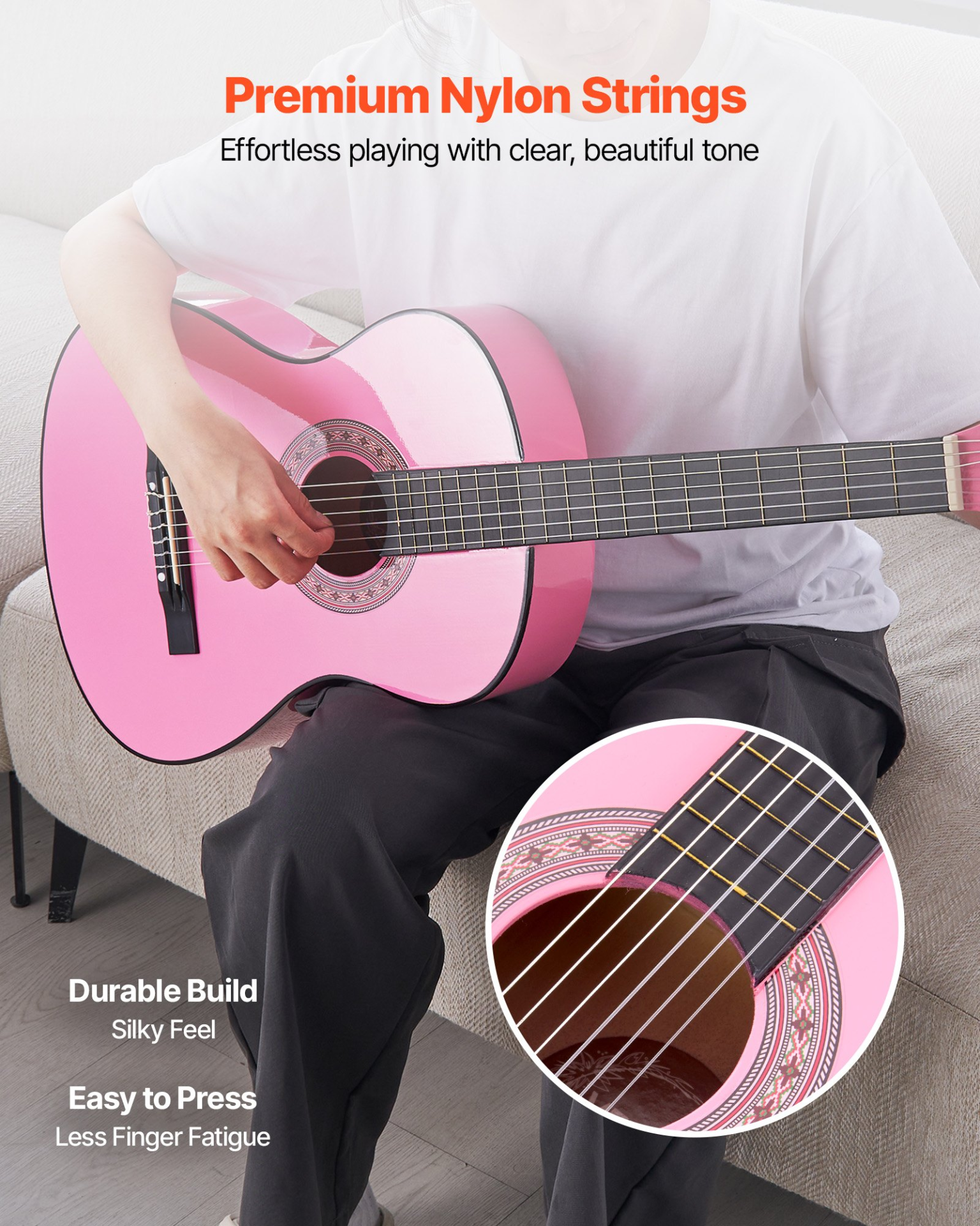 VEVOR 38" Pink Classical Guitar - Complete Beginner Starter Kit