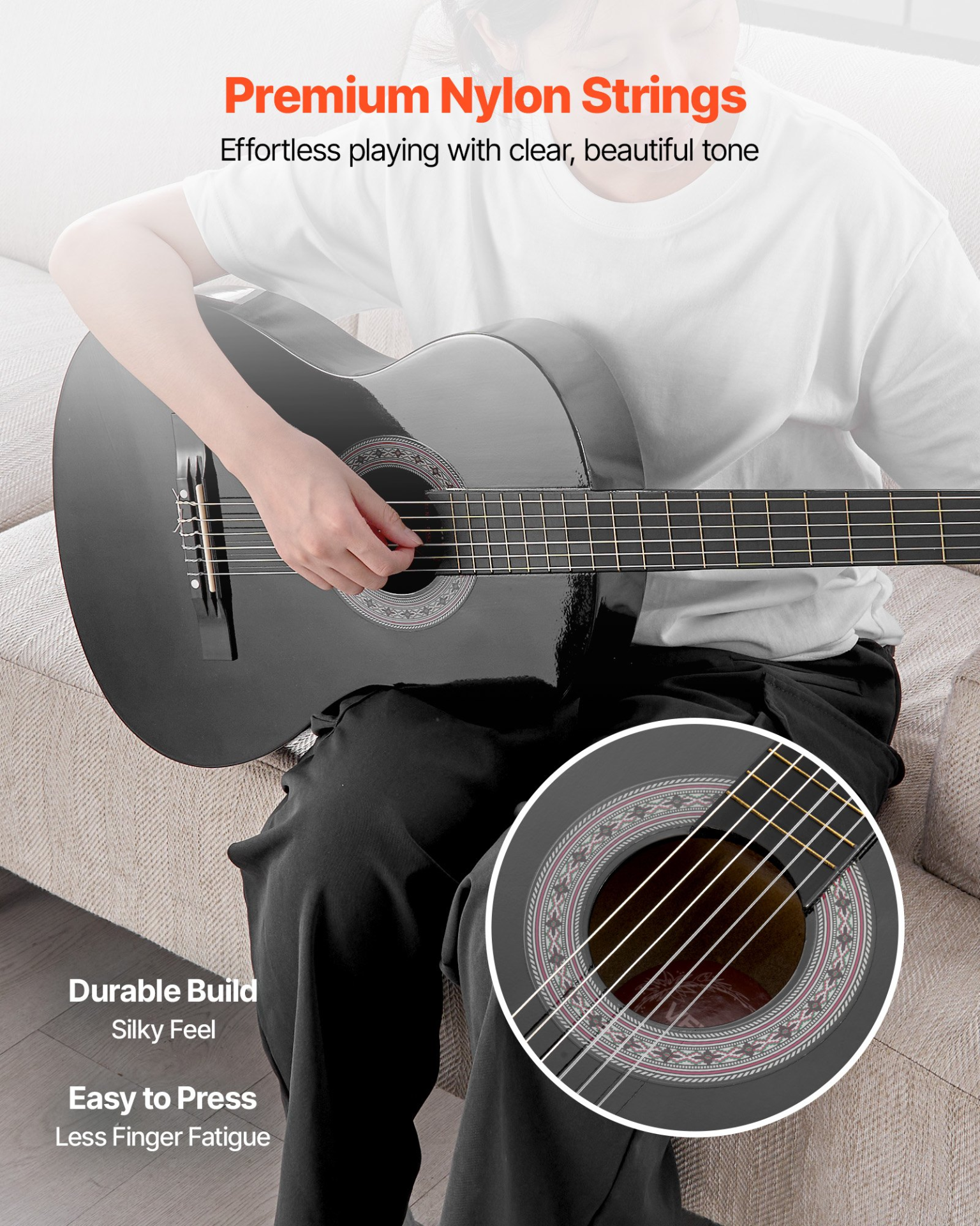 VEVOR 38" Black Classical Guitar - Complete All-in-One Starter Kit