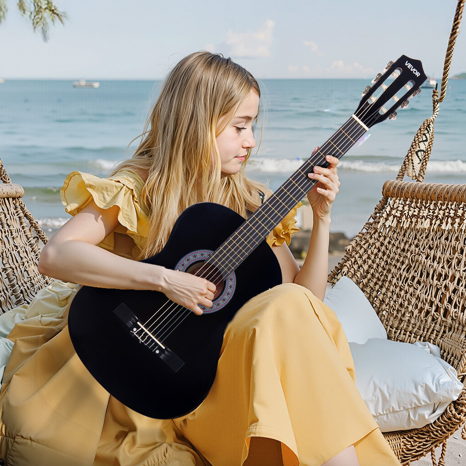 VEVOR 38" Black Classical Guitar - Complete All-in-One Starter Kit