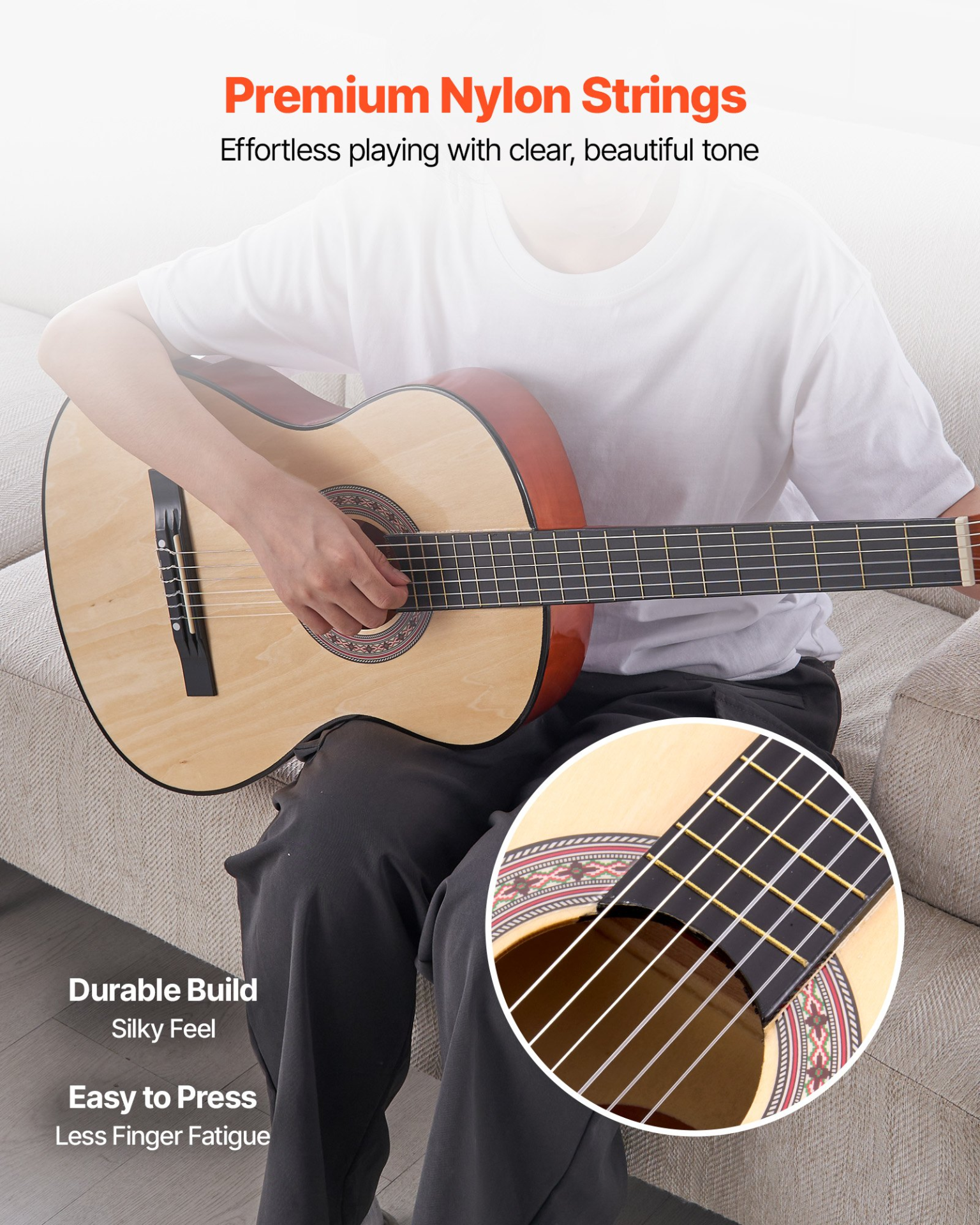 Classical Guitar 38 in Guitar Beginner Starter Kit Nylon Strings Natural