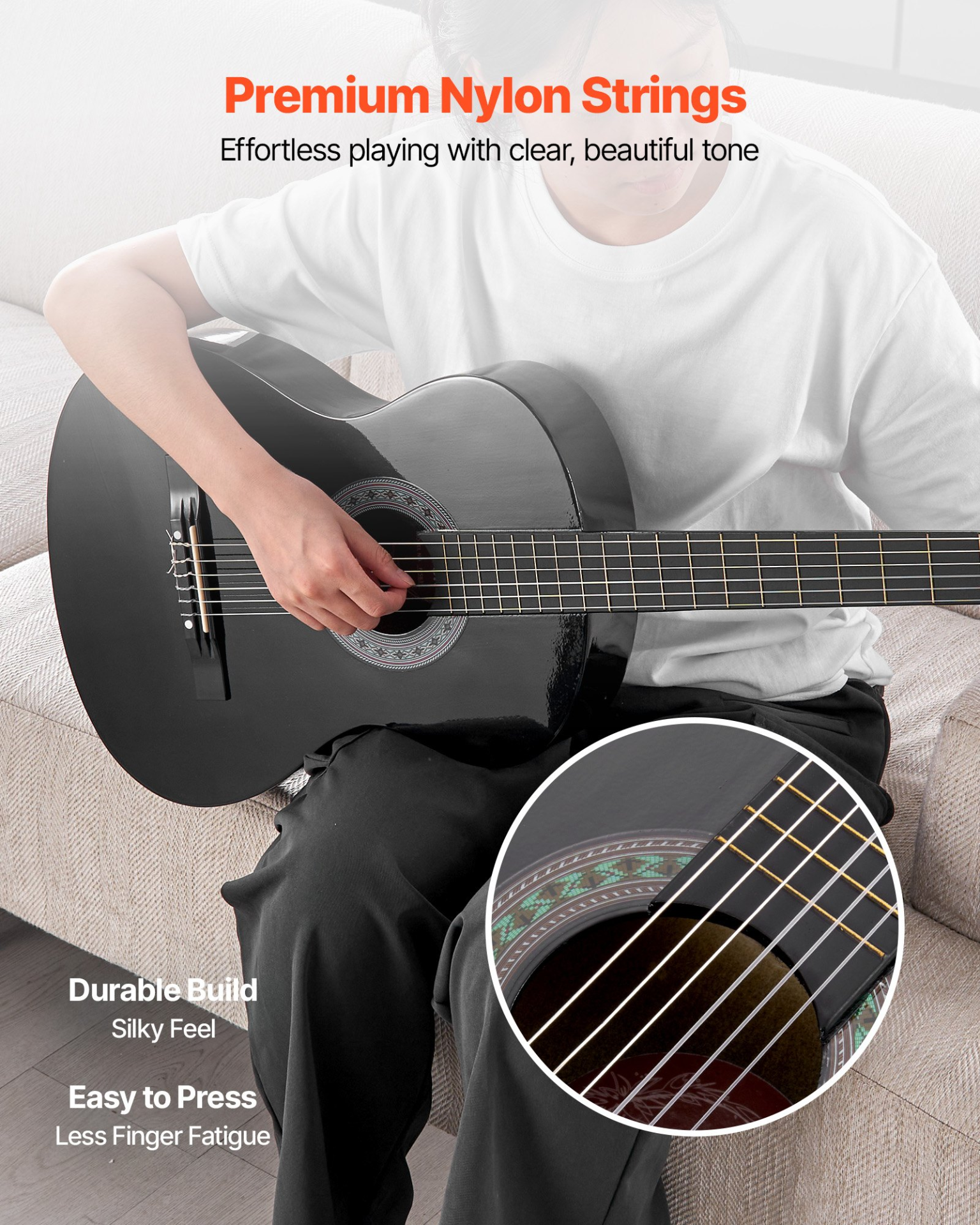 Classical Guitar 30 in Guitar Beginner Starter Kit Nylon Strings Black