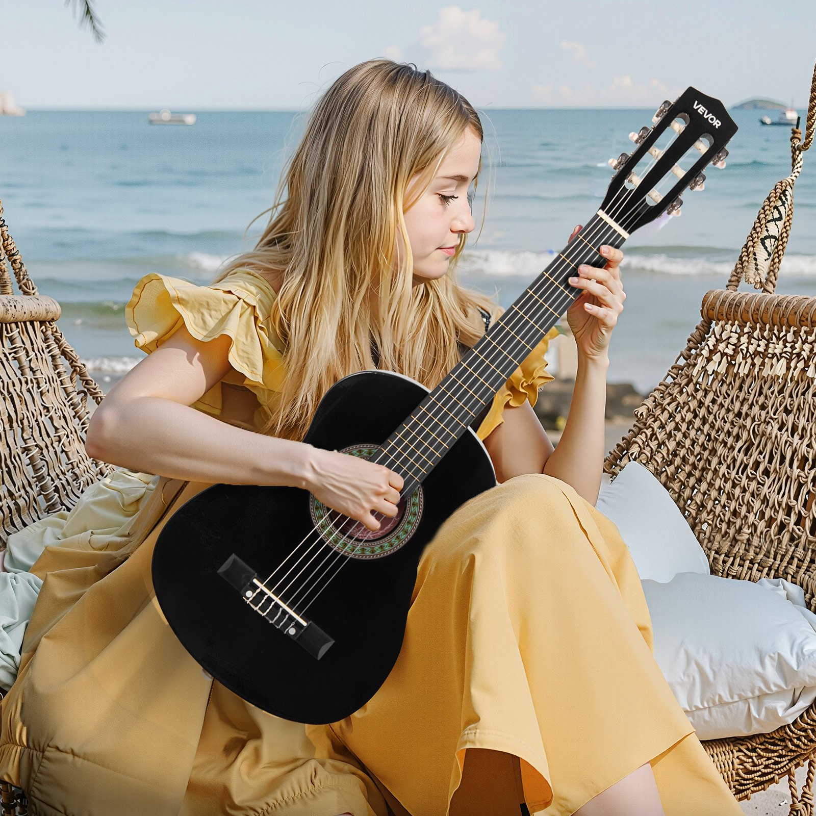 Classical Guitar 30 in Guitar Beginner Starter Kit Nylon Strings Black