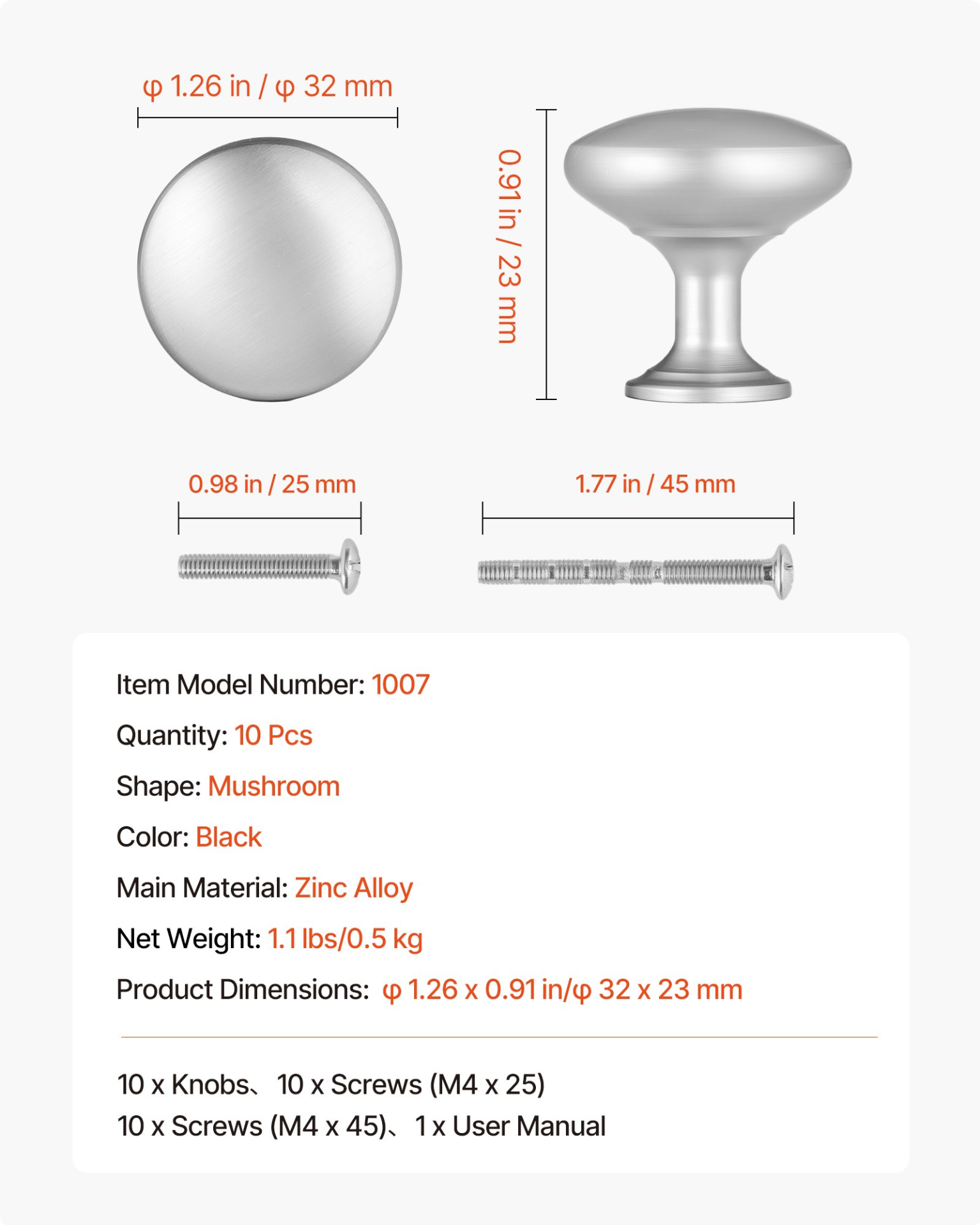 Cabinet Knobs, 25 Pack, Nickel Color