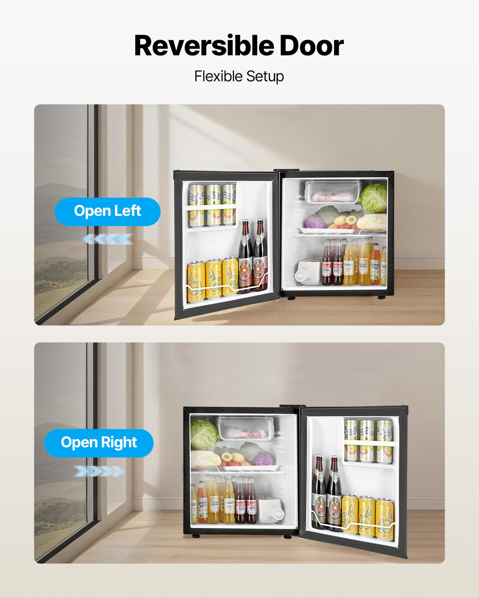 Mini Fridge, 1.6 Cu.Ft, Single Door Compact Refrigerator, Black