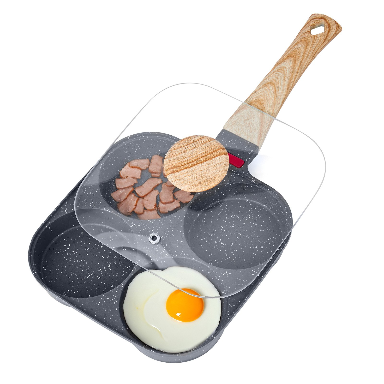 VEVOR 4-Hole Nonstick Egg Pan – Omelette Skillet Pancake Maker with Lid