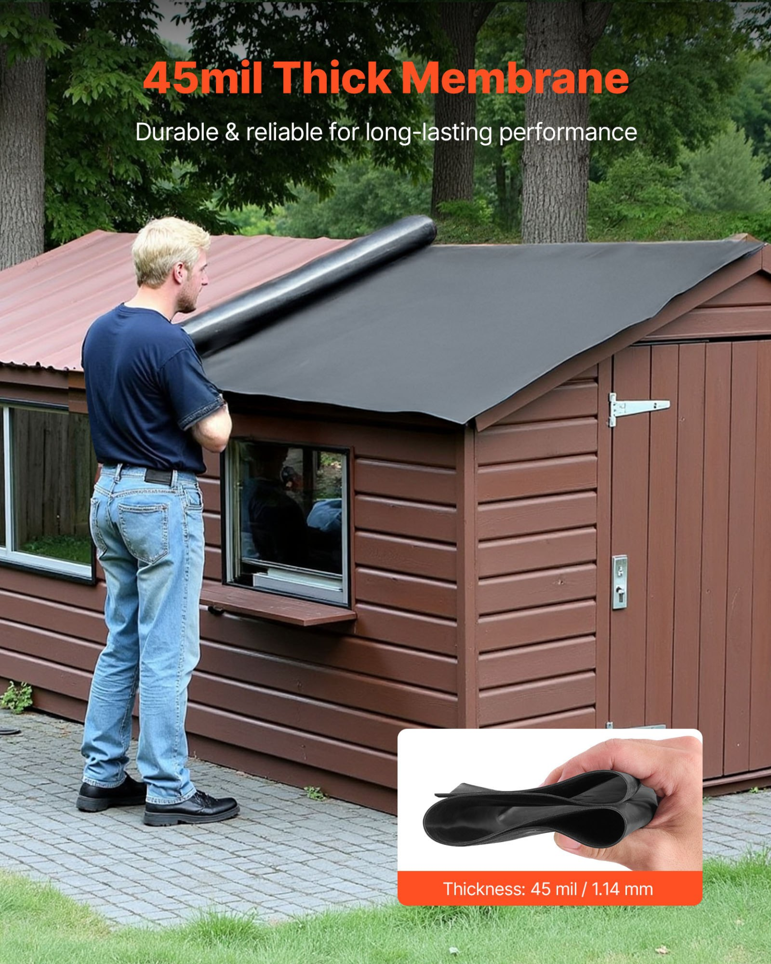 VEVOR 15 x 30 ft Roll Roofing 45 mil EPDM Rubber Roofing for RVs, Roofs, Ponds