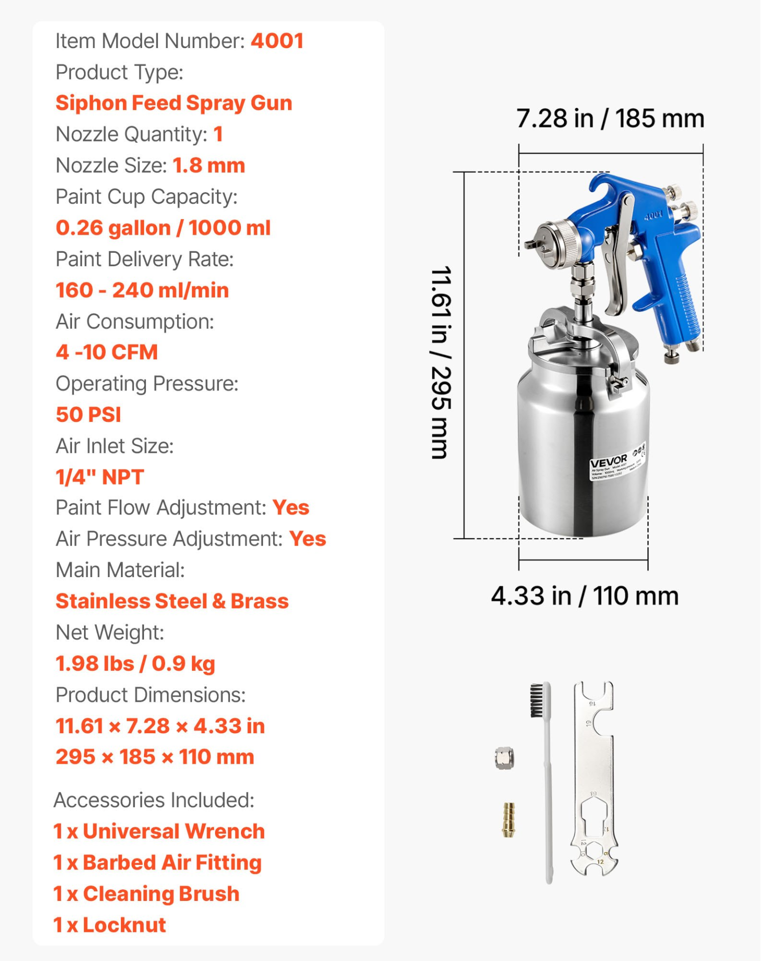 Siphon Feed Spray Gun High Atomization Air Paint Spray Gun 1.8 mm Nozzle