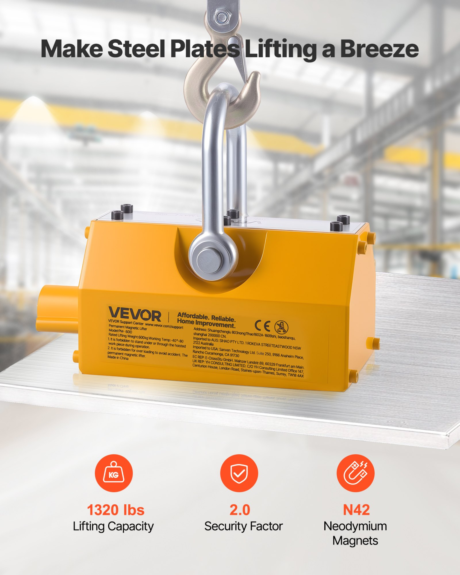 Permanent Magnetic Lifter 1320lbs Neodymium Magnet Release Handle