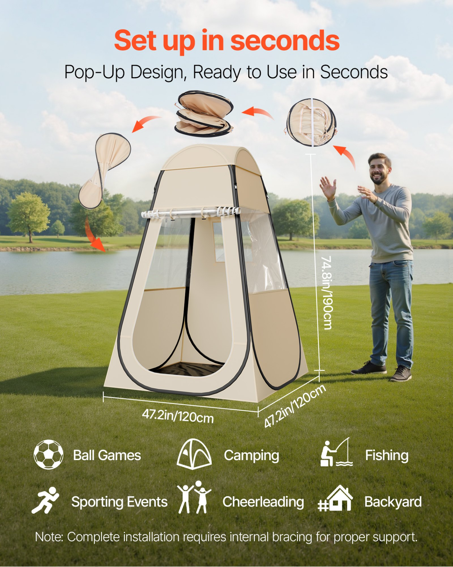 Pop up Sports Tent 47×47 in Outdoor Clear Bubble Tent Weather Proof Pod