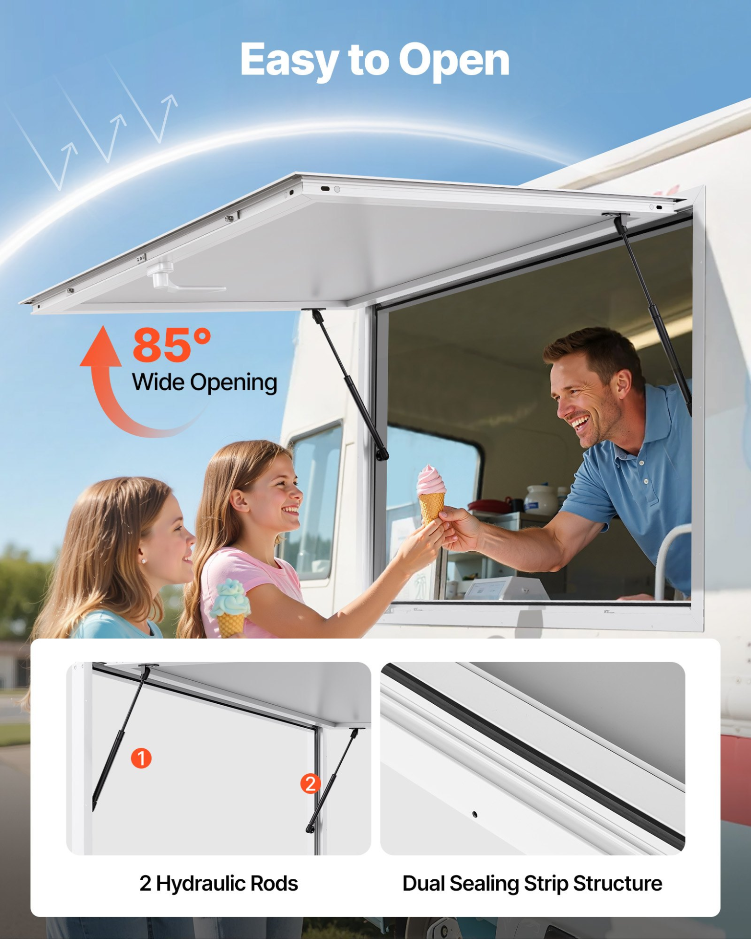 Concession Window 74x40 in, Rainwater Resistant for Concession Trailers