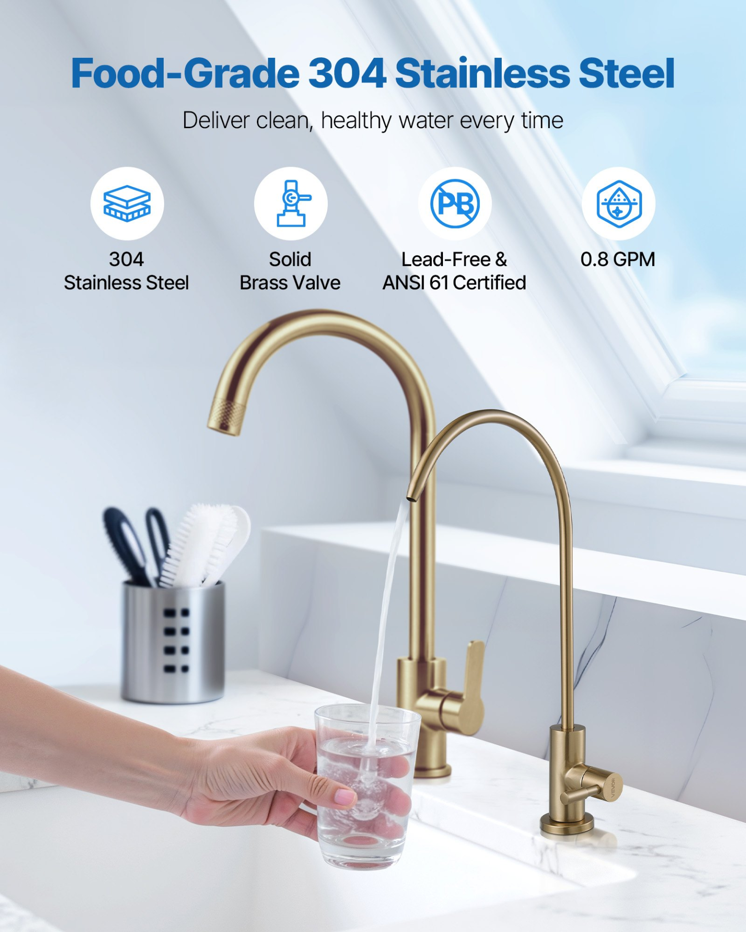 VEVOR Brushed Gold RO Faucet – Lead-Free Drinking Water Filter Tap