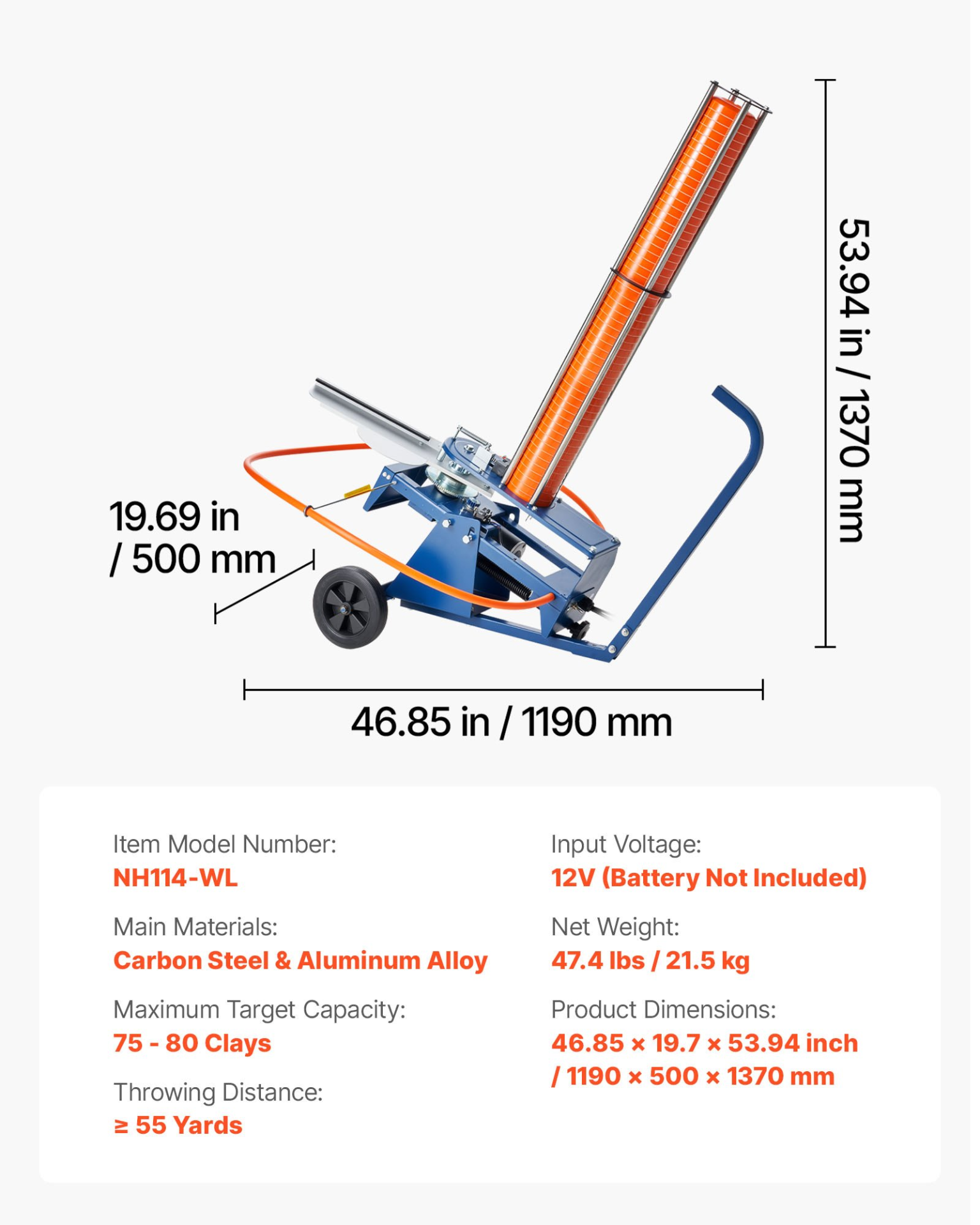 VEVOR Automatic Clay Pigeon Thrower - 80 Target Capacity, 12V Launcher