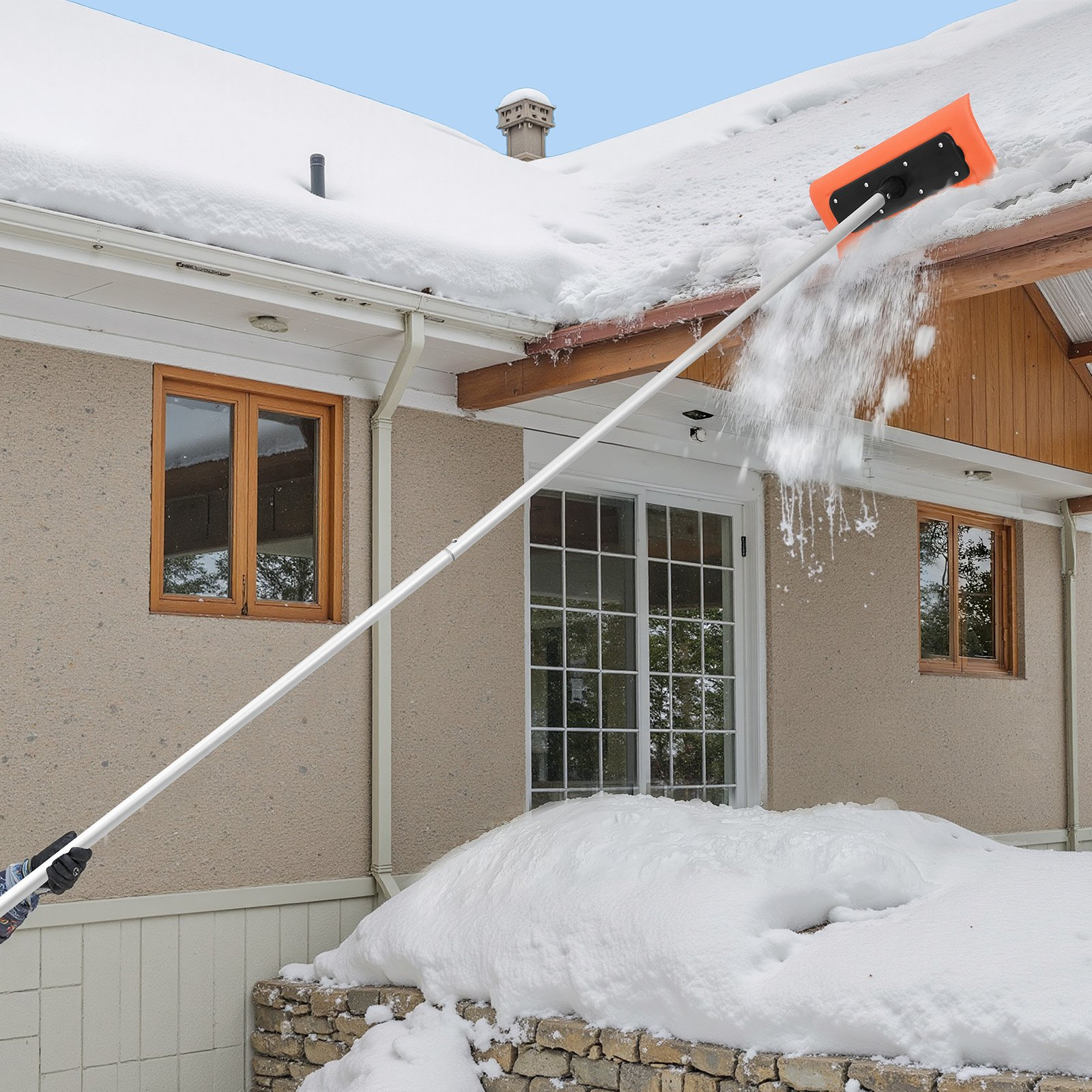 7.3-18.4ft Adjustable Snow Roof Rake 17.7 in Foam Blade Snows Removal Tool