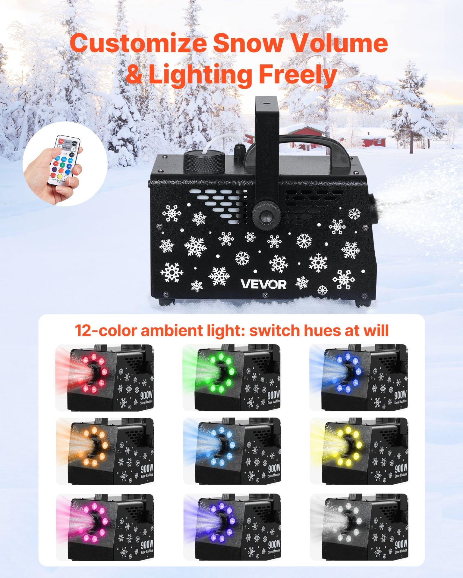 900W Snow Machine - Versatile Handheld & Hanging Fake Snow Maker with Wireless