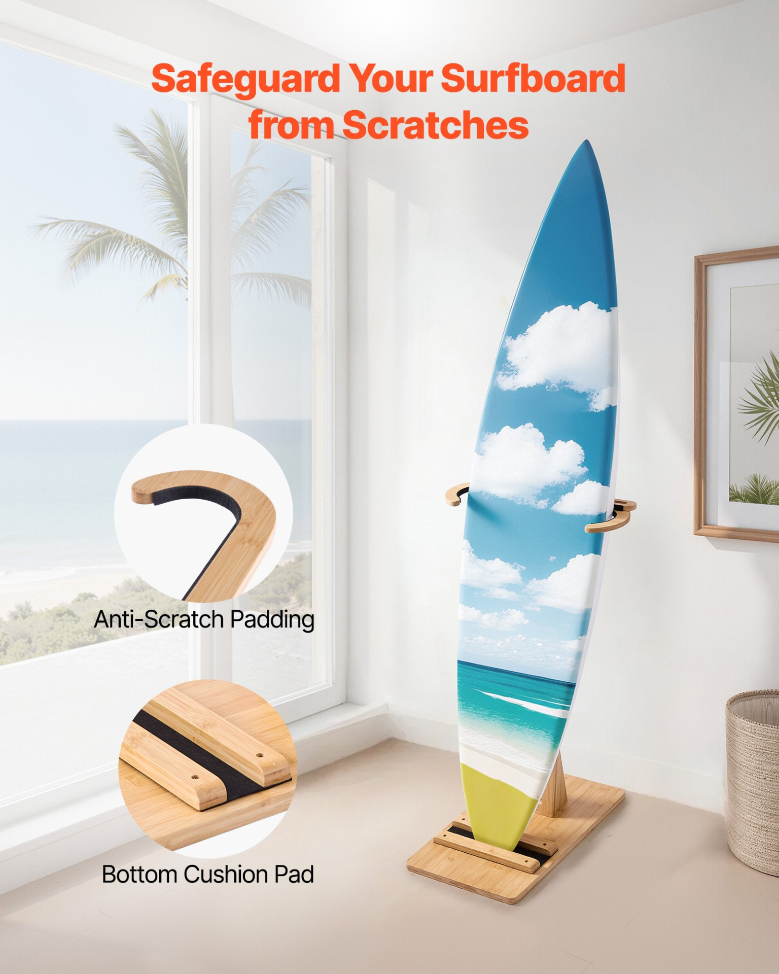 VEVOR Adjustable Surfboard Stand | Single Tier Vertical Rack | Wood