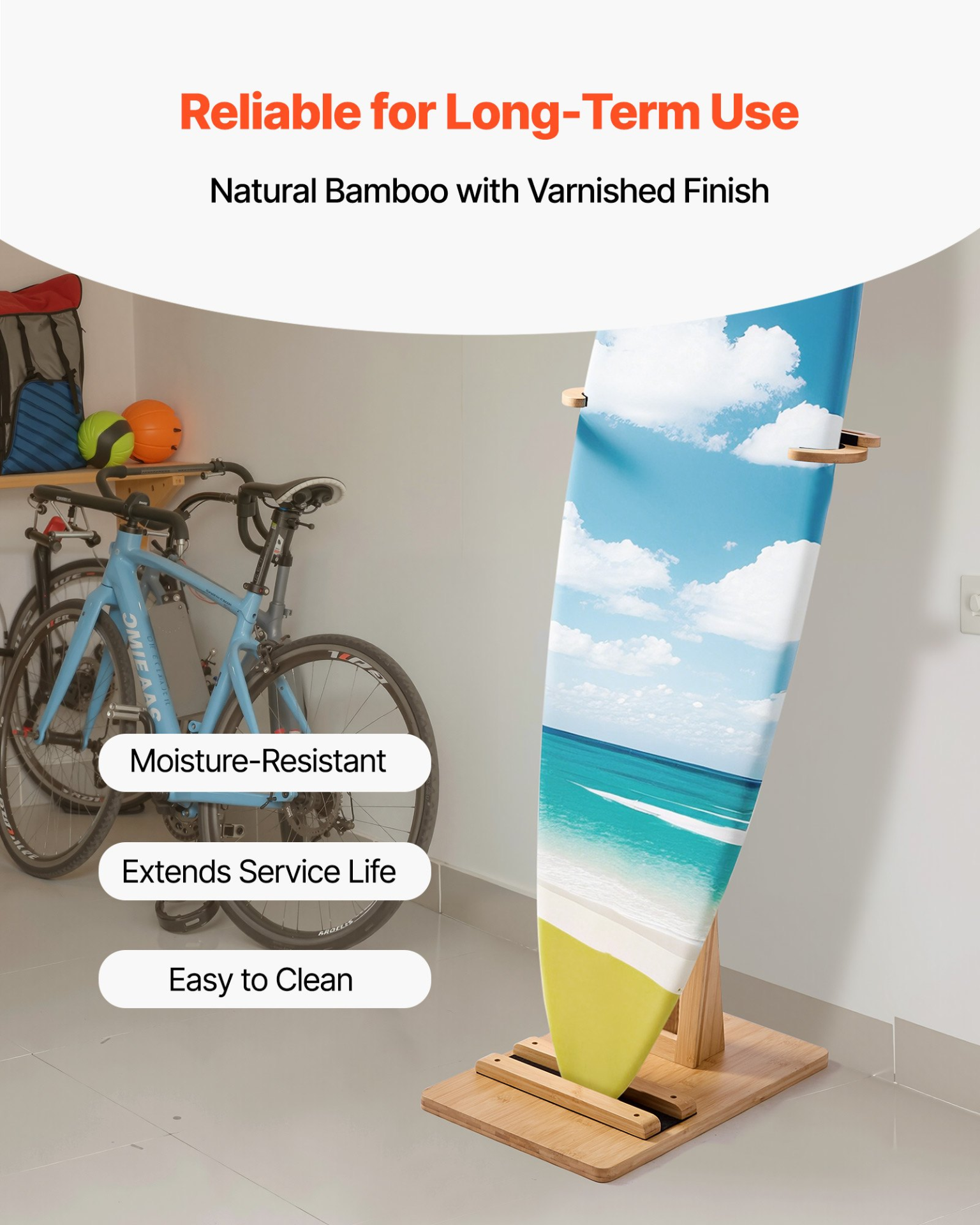 VEVOR Adjustable Surfboard Stand | Single Tier Vertical Rack | Wood