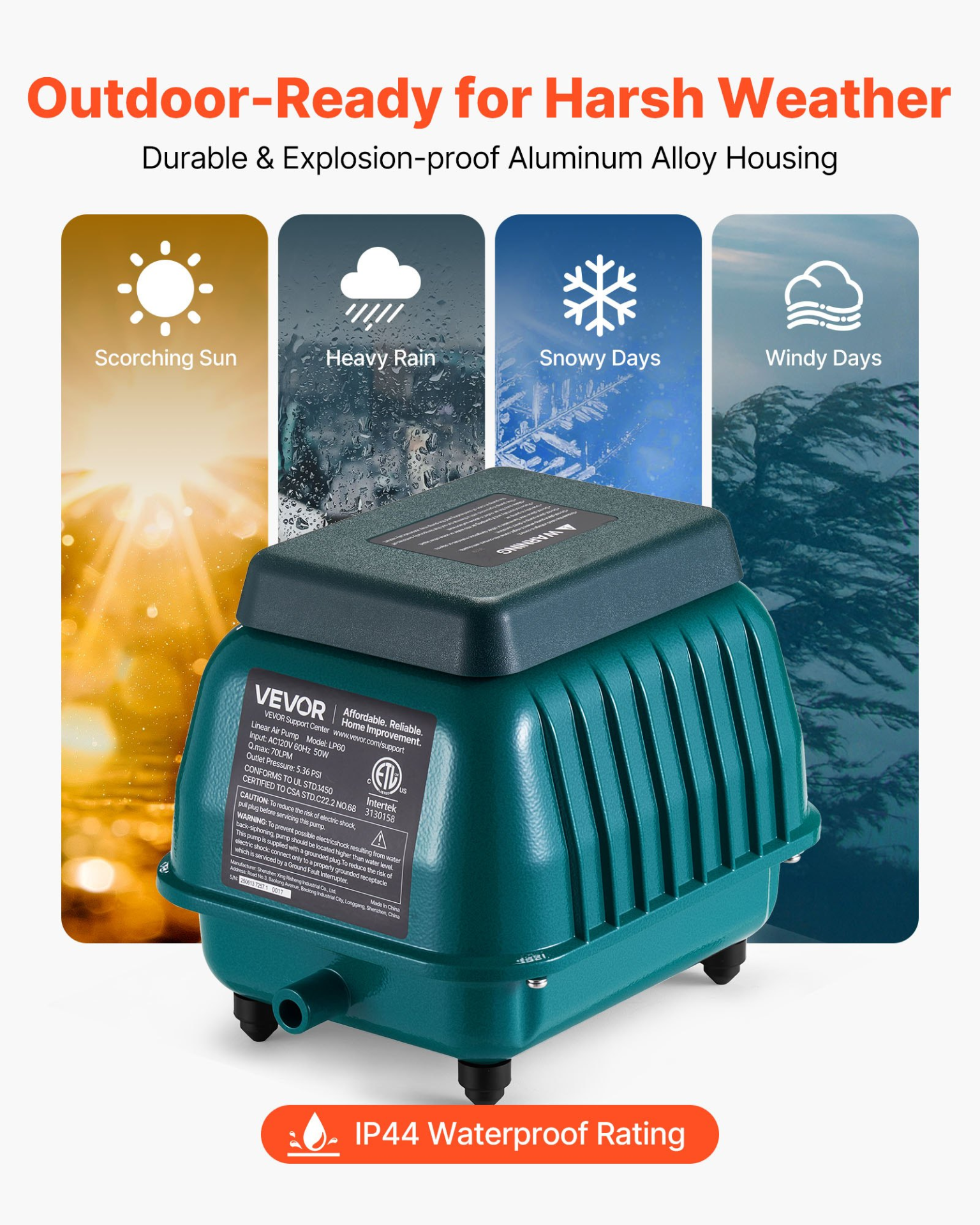 Linear Air Pump, 1110 GPH Air Flow, Septic Aerator Pump, Hydroponics