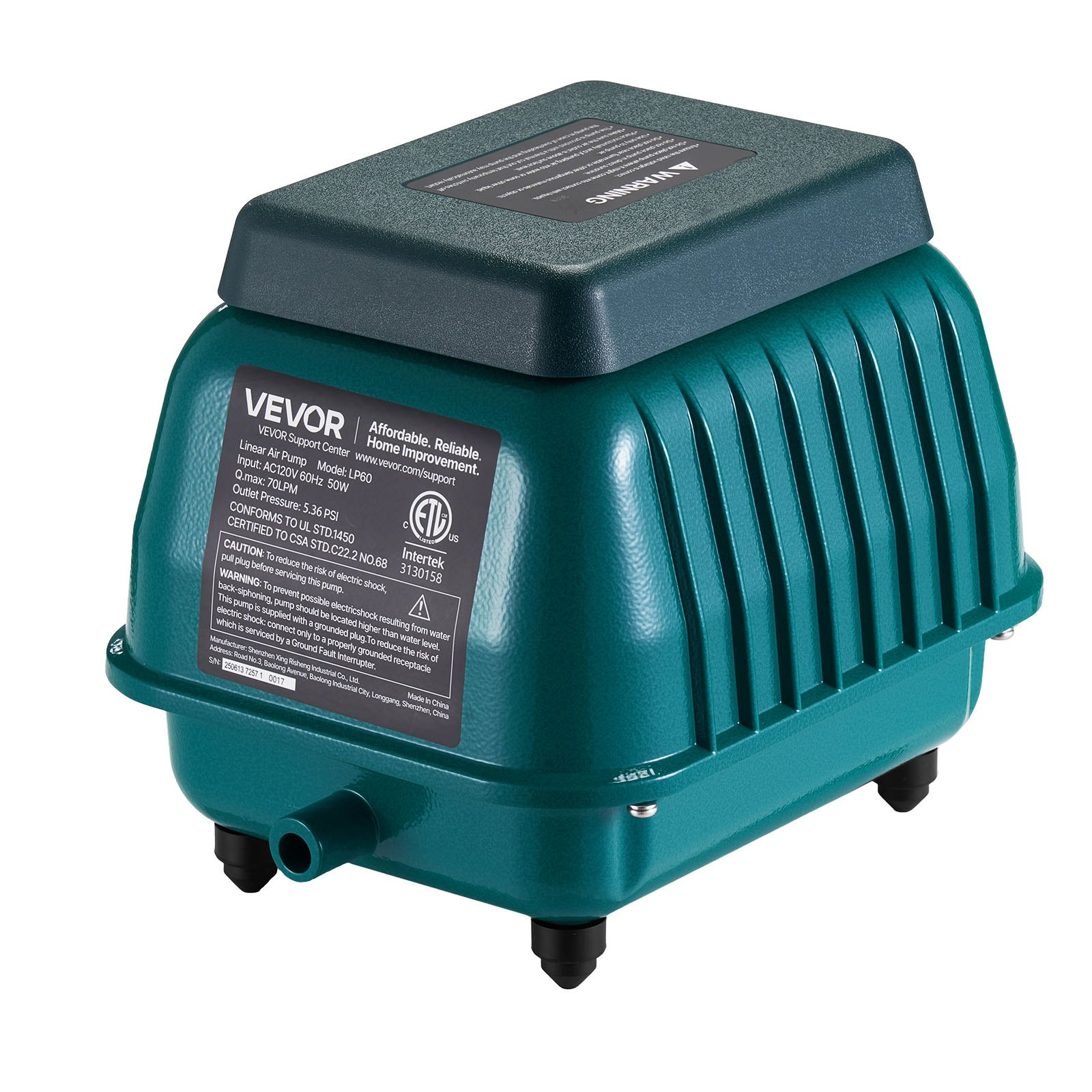 Linear Air Pump, 1110 GPH Air Flow, Septic Aerator Pump, Hydroponics