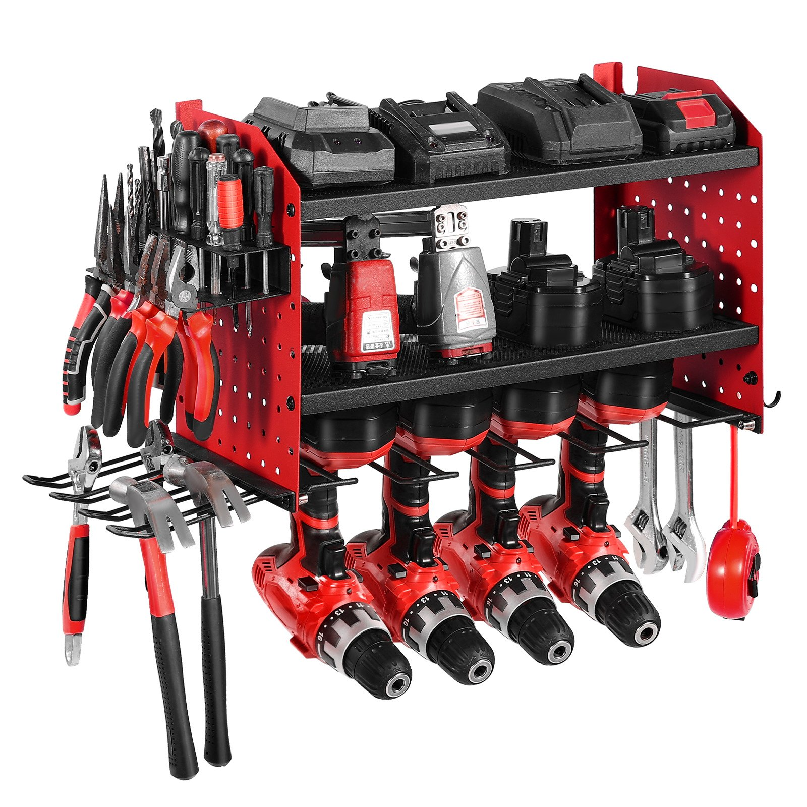 Power Tool Organizer Wall Mount 3-Layer Drill Storage Rack 4 Drill Holders