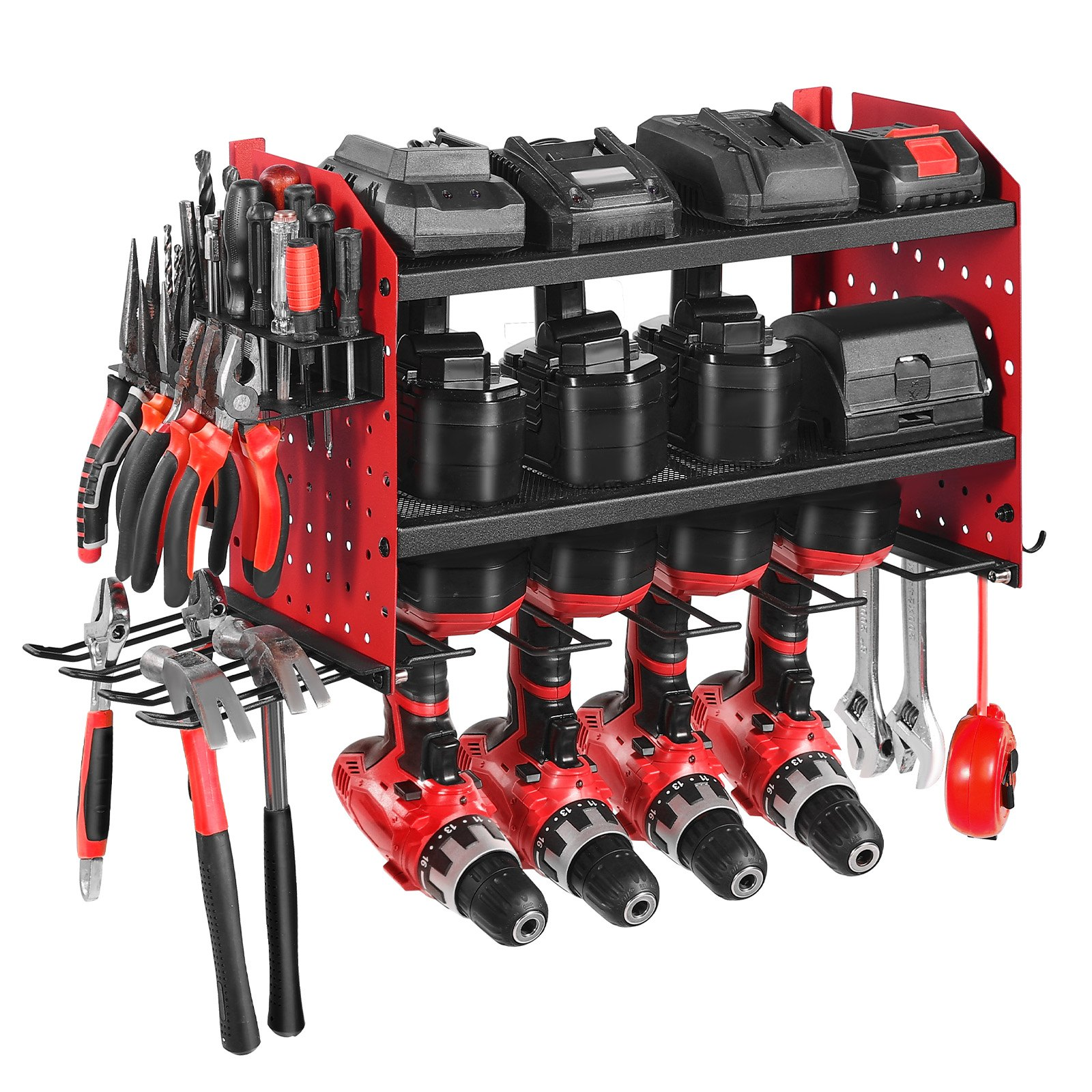 Power Tool Organizer Wall Mount 3-Layer Drill Storage Rack 4 Drill Holders