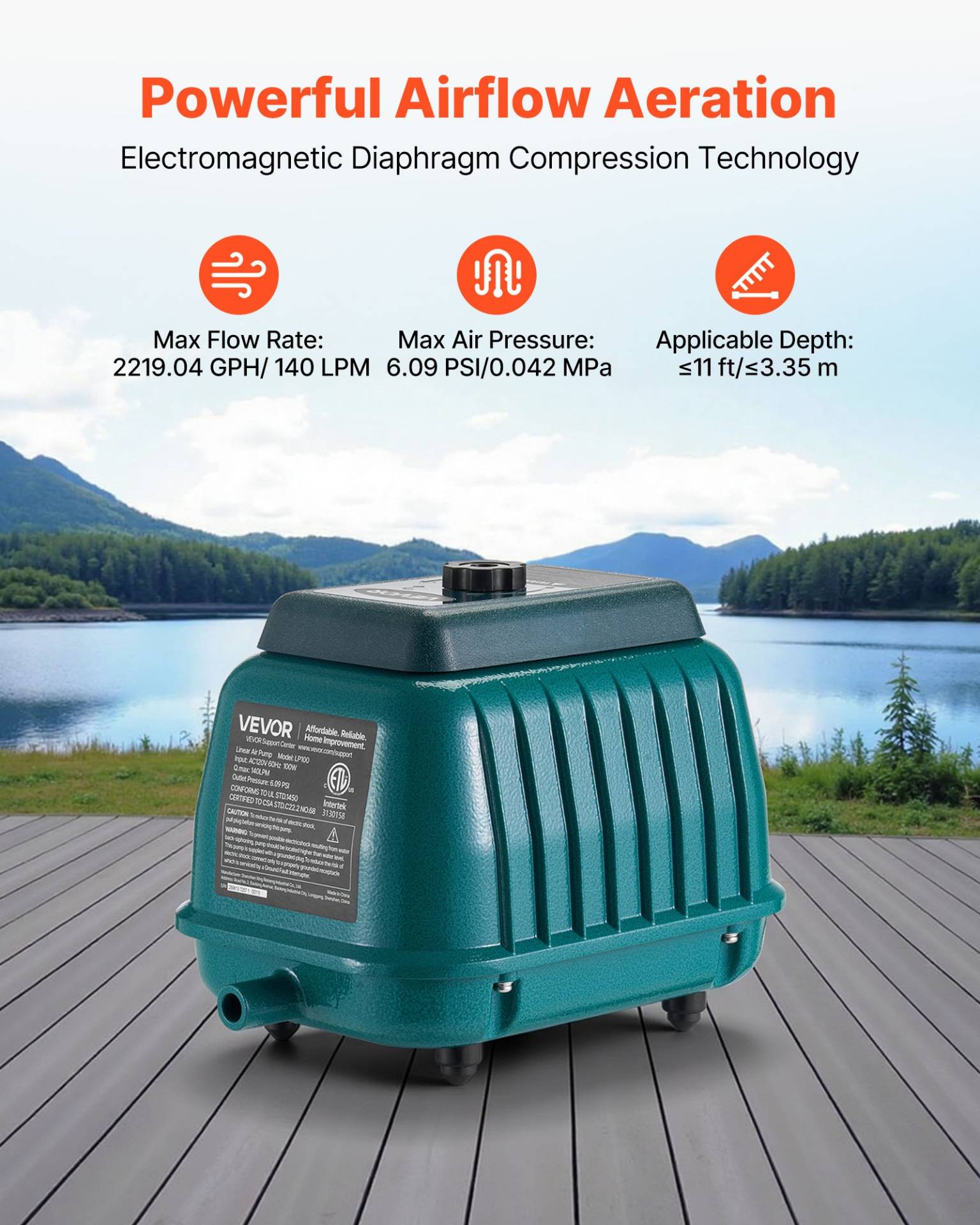 100W Linear Air Pump Septic Aerator - 2219GPH, Silent Operation for ...
