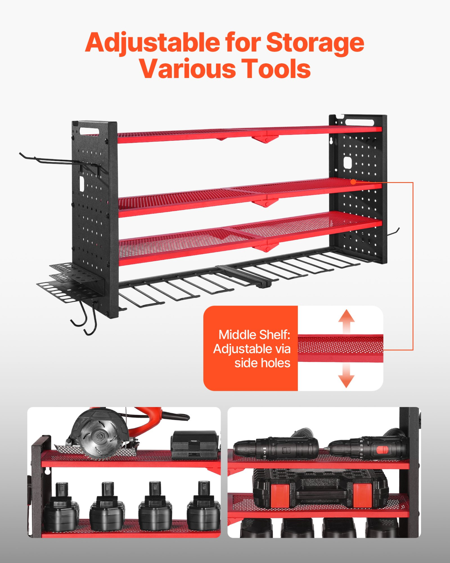 Power Tool Organizer Wall Mount 4-Layer Drill Storage Rack 8 Drill Holders