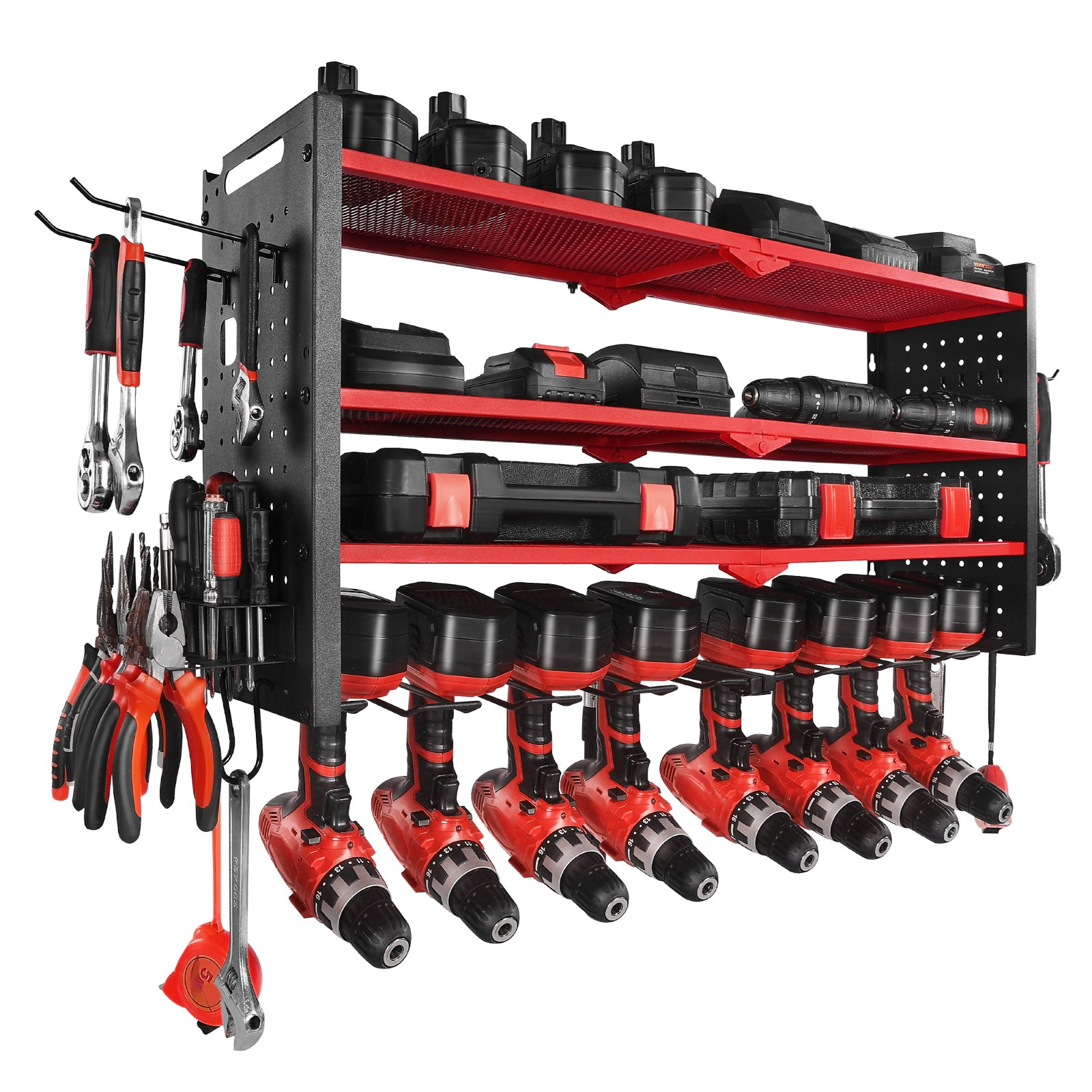 Power Tool Organizer Wall Mount 4-Layer Drill Storage Rack 8 Drill Holders