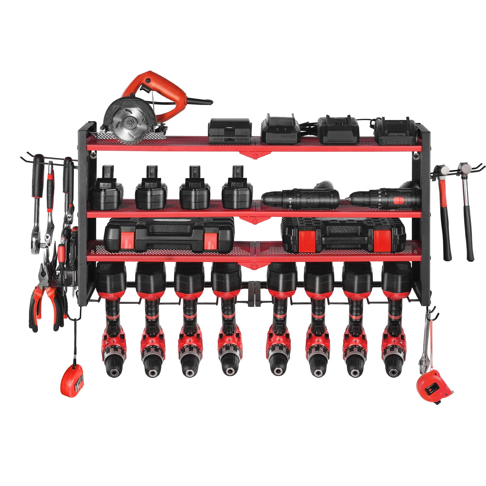 Power Tool Organizer Wall Mount 4-Layer Drill Storage Rack 8 Drill Holders