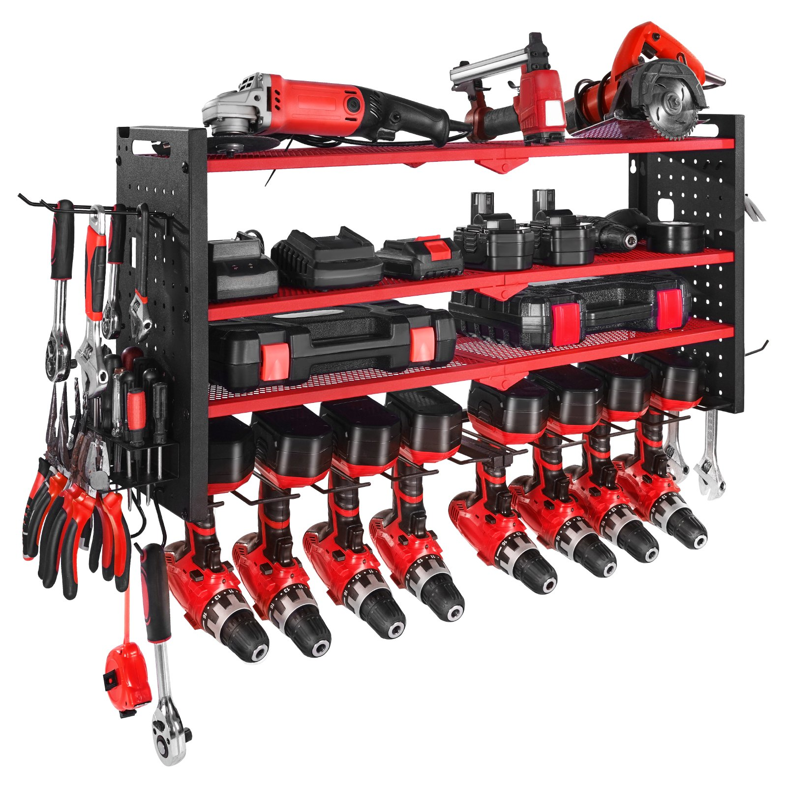 Power Tool Organizer Wall Mount 4-Layer Drill Storage Rack 8 Drill Holders