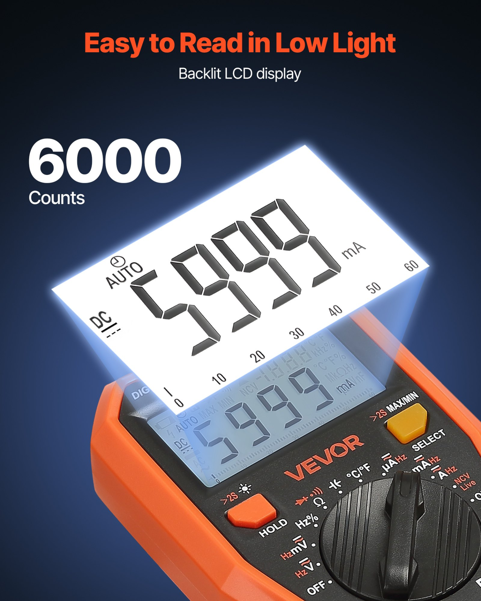 VEVOR Professional NCV Digital Multimeter | 6000-Count TRMS Electrical Tester