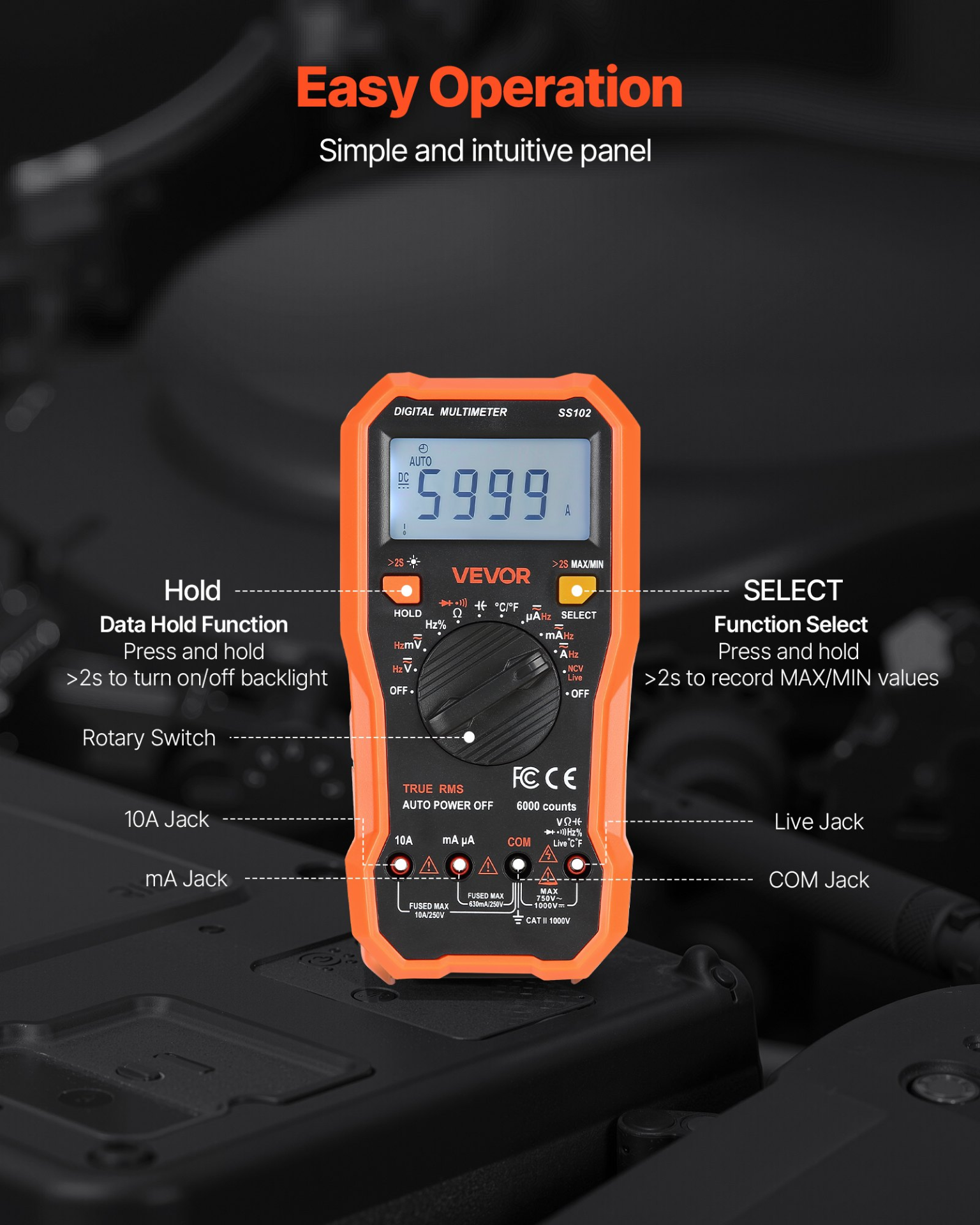 VEVOR Professional NCV Digital Multimeter | 6000-Count TRMS Electrical Tester