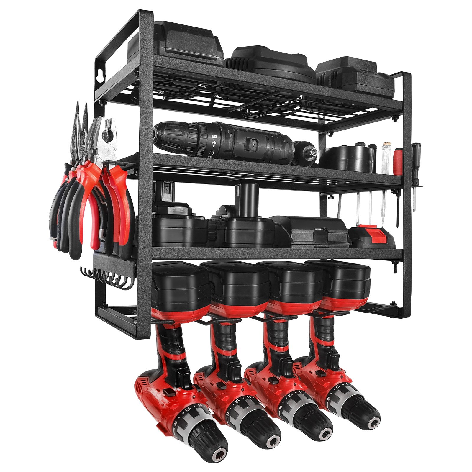 Power Tool Organizer Wall Mount 4-Layer Drill Storage Rack 4 Drill Holders